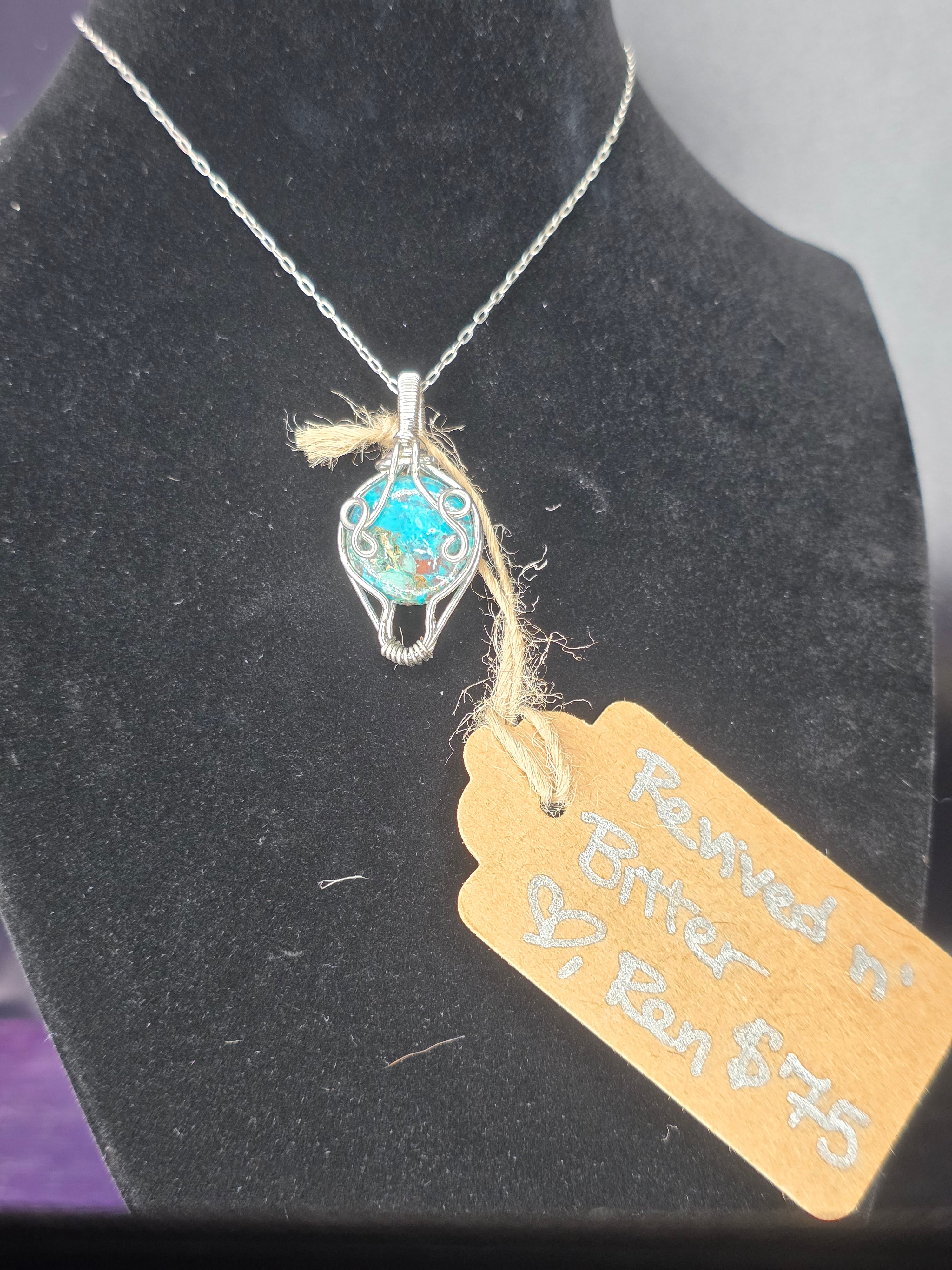 Chrysocolla and Shattuckite Round Pendant