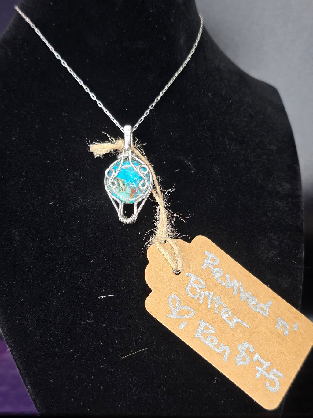 Chrysocolla and Shattuckite Round Pendant