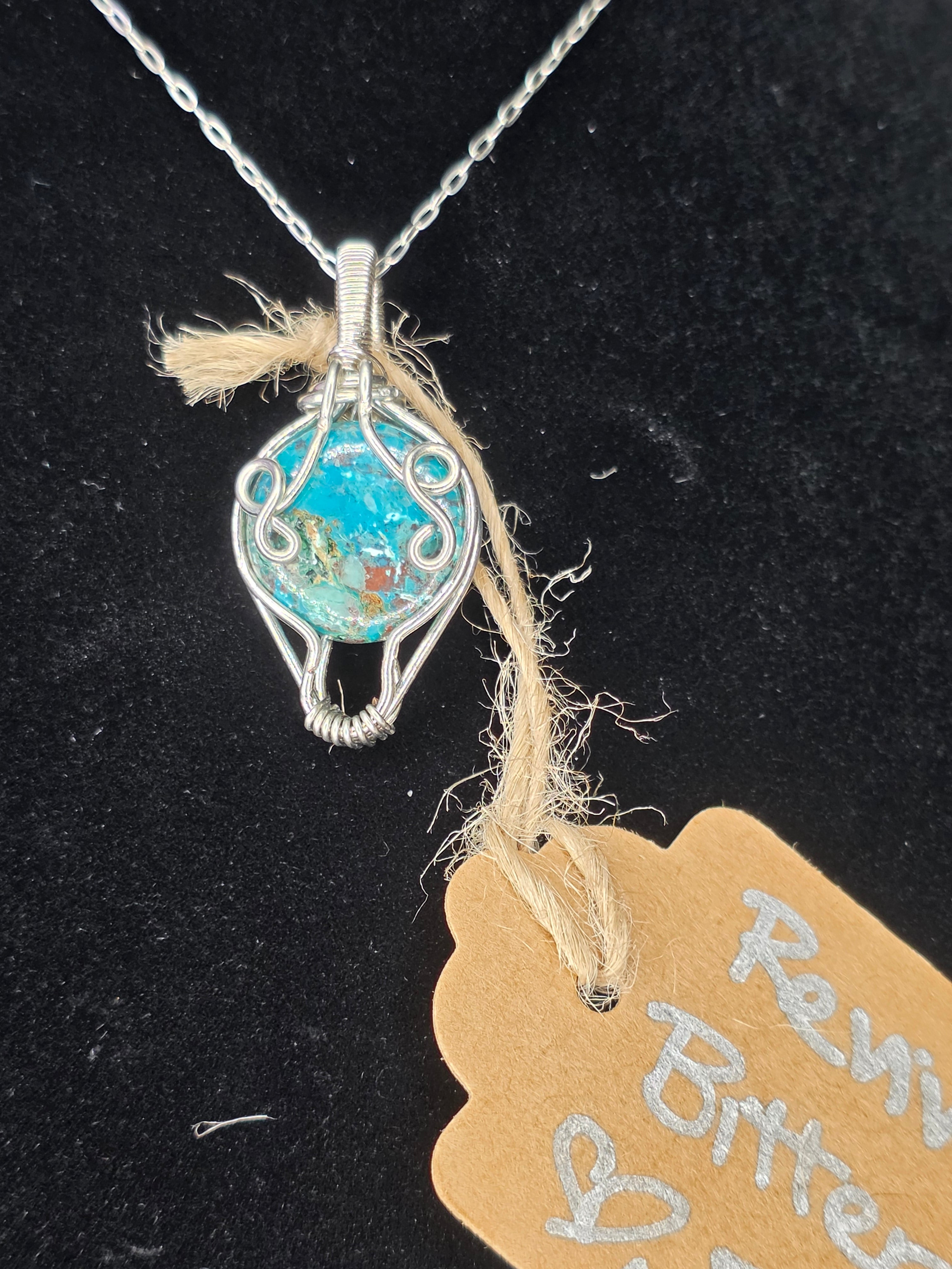 Chrysocolla and Shattuckite Round Pendant