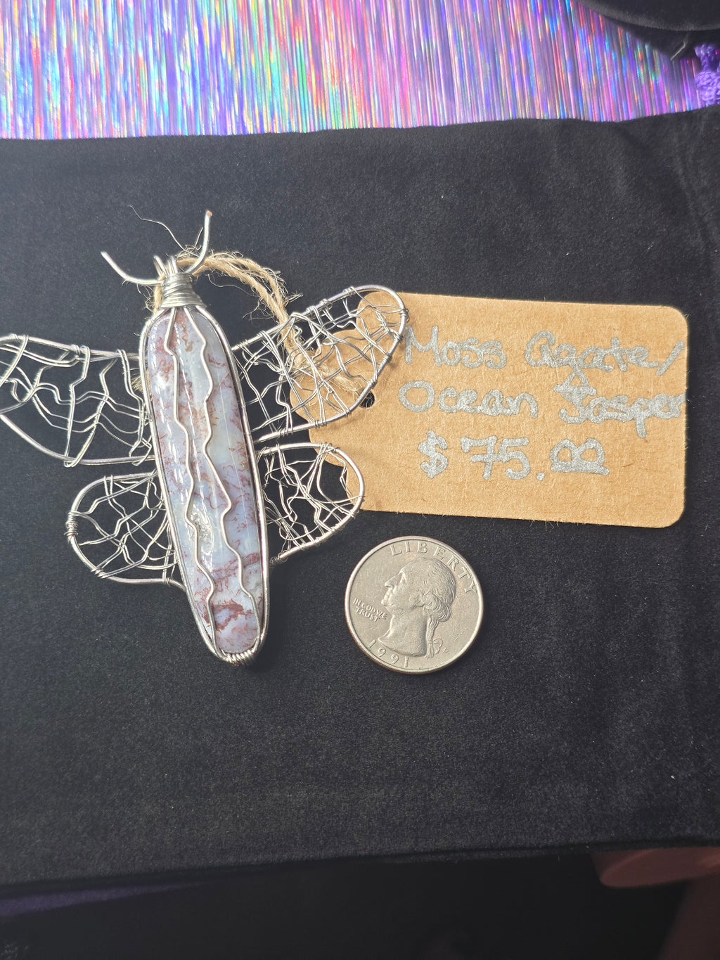 Purple Moss Agate Butterfly Pendant