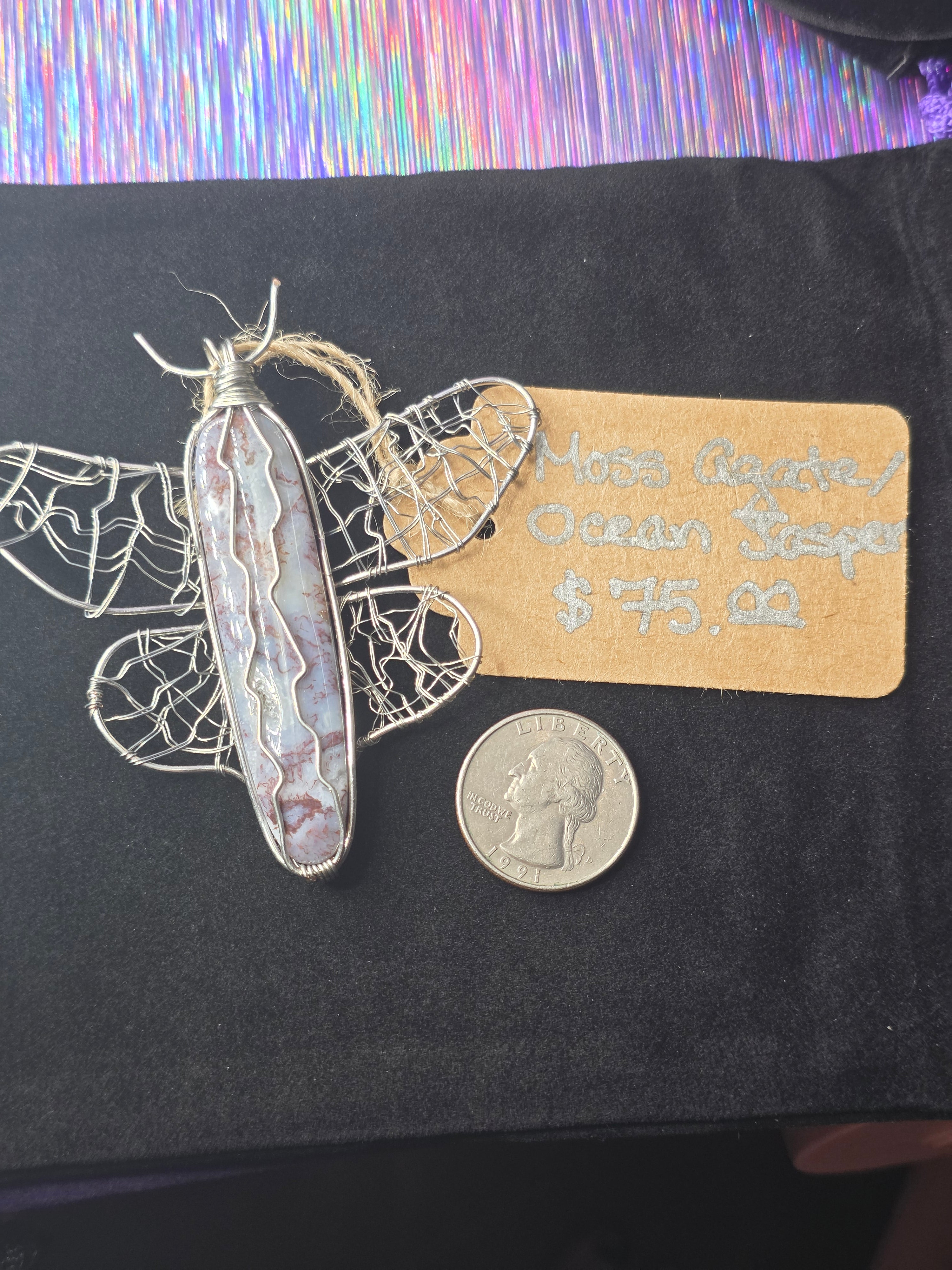 Purple Moss Agate Butterfly Pendant