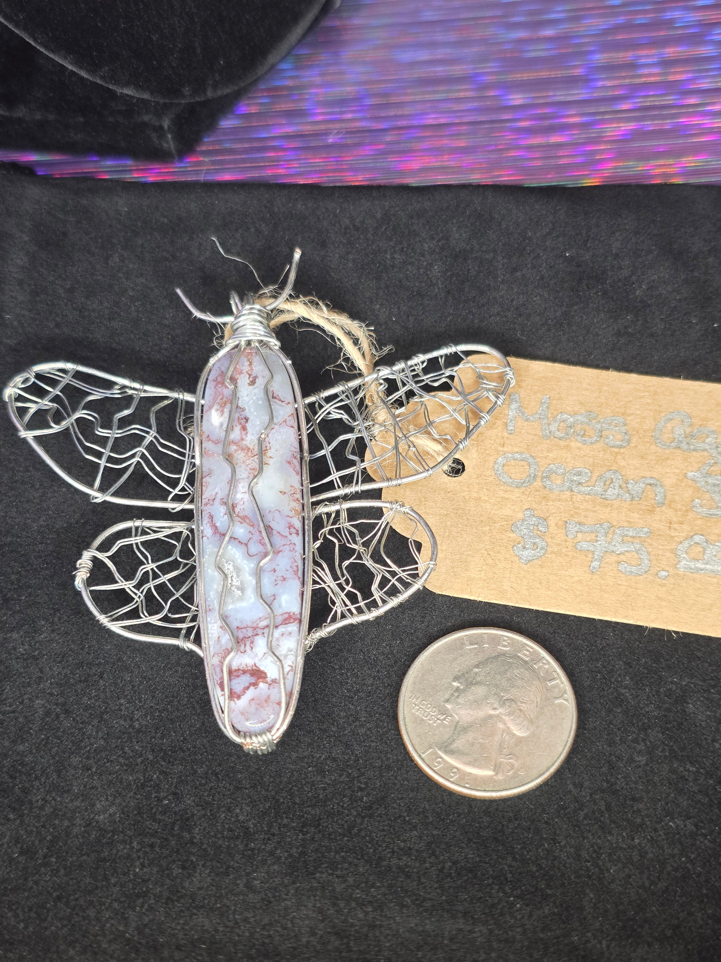 Purple Moss Agate Butterfly Pendant