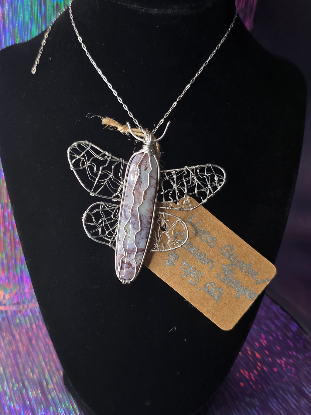Purple Moss Agate Butterfly Pendant