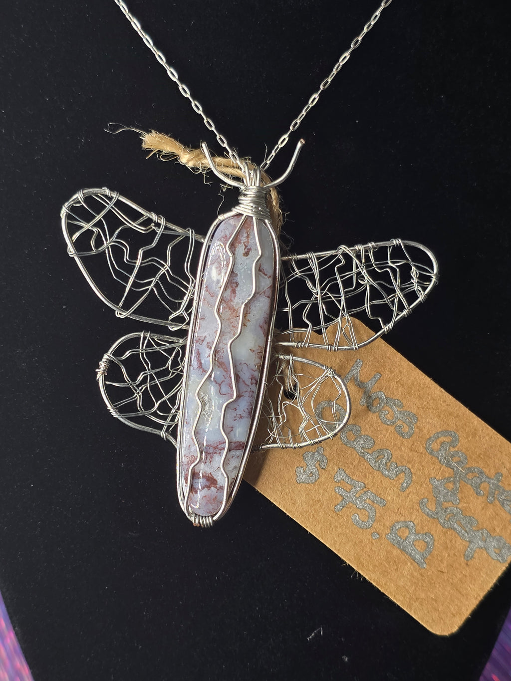 Purple Moss Agate Butterfly Pendant