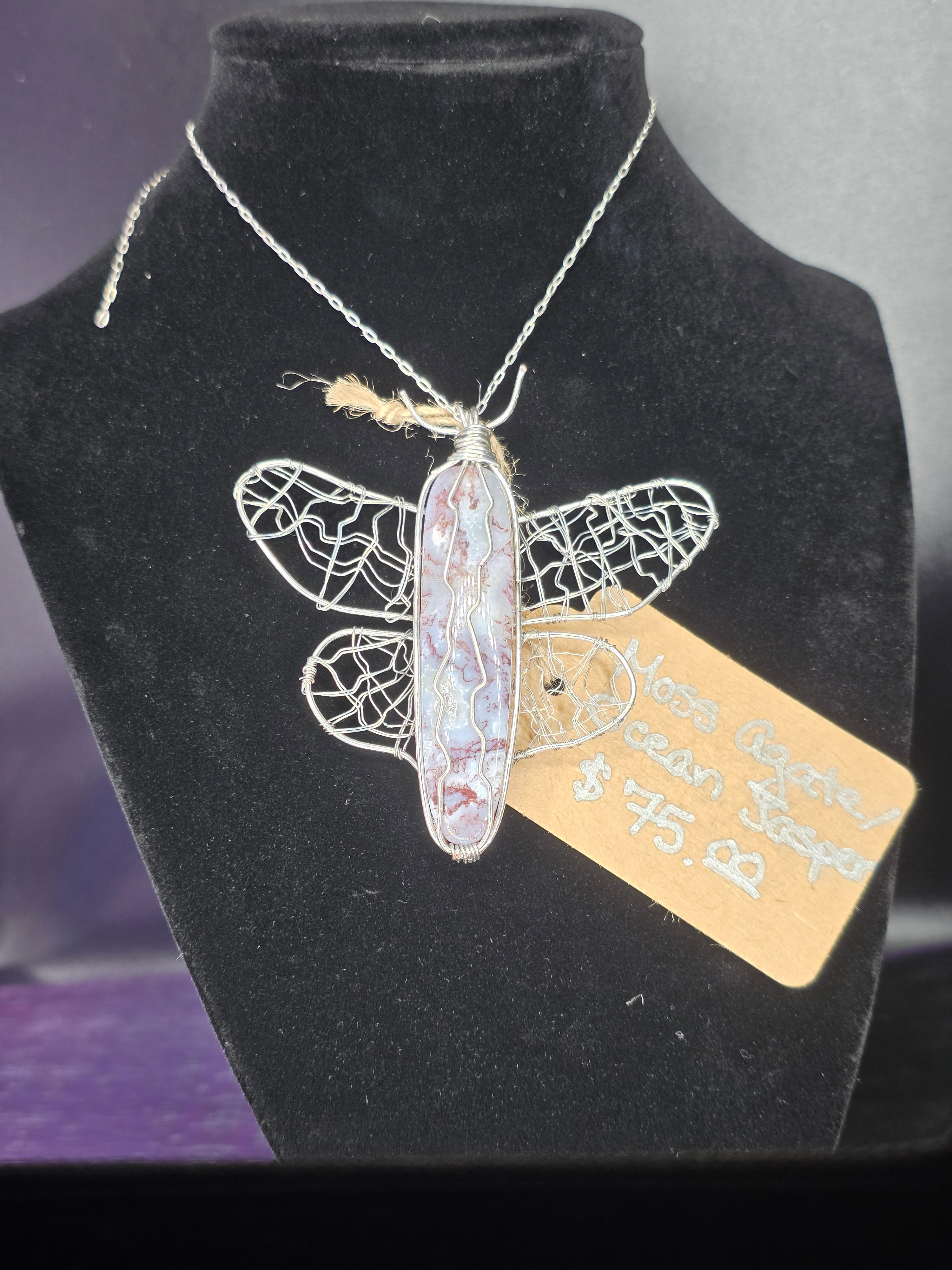 Purple Moss Agate Butterfly Pendant