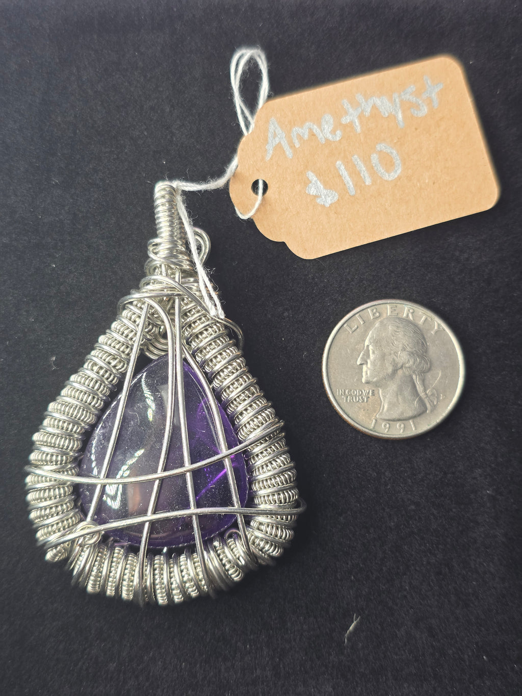 Amethyst Teardrop Wire Woven Pendant