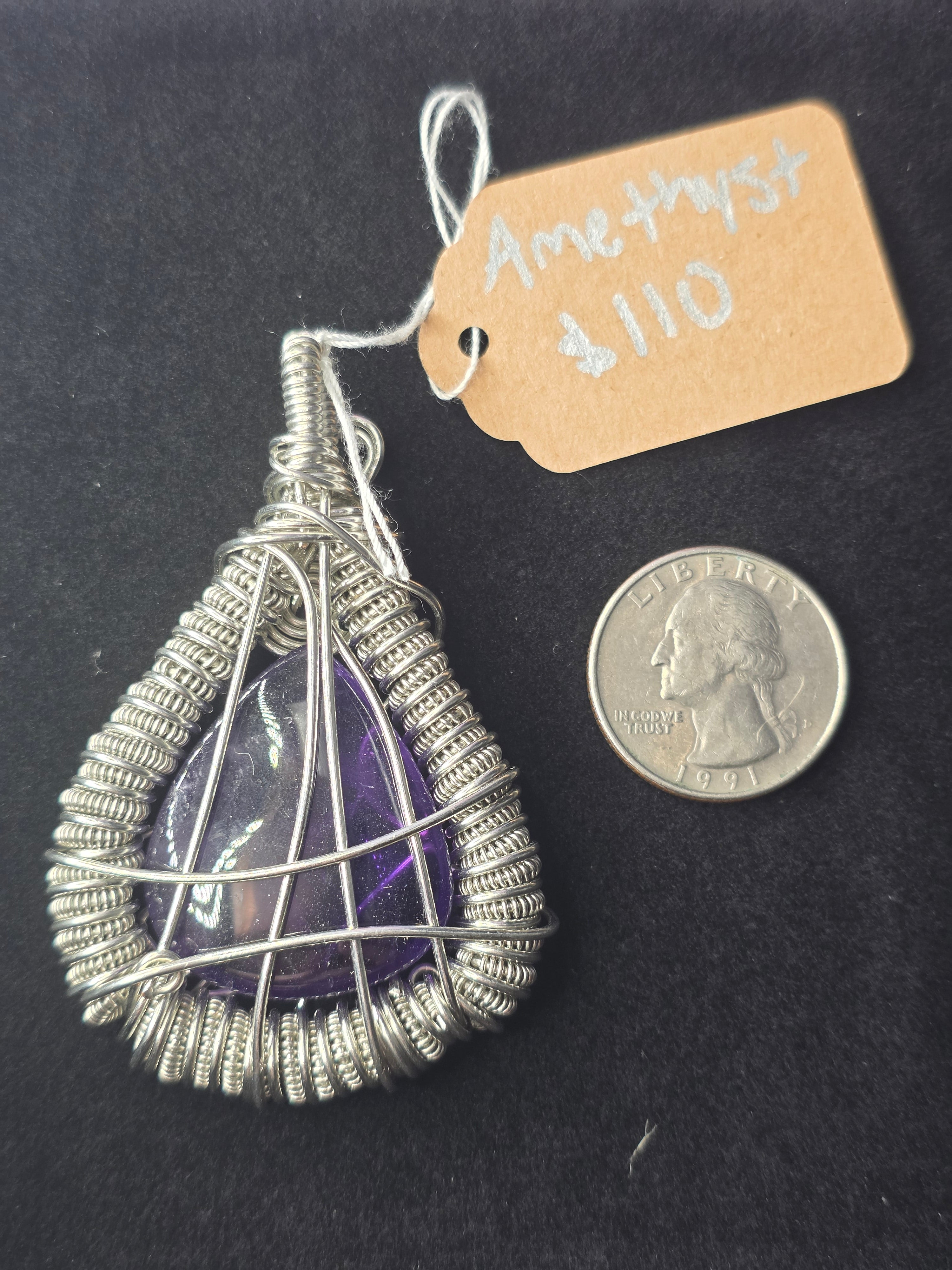 Amethyst Teardrop Wire Woven Pendant
