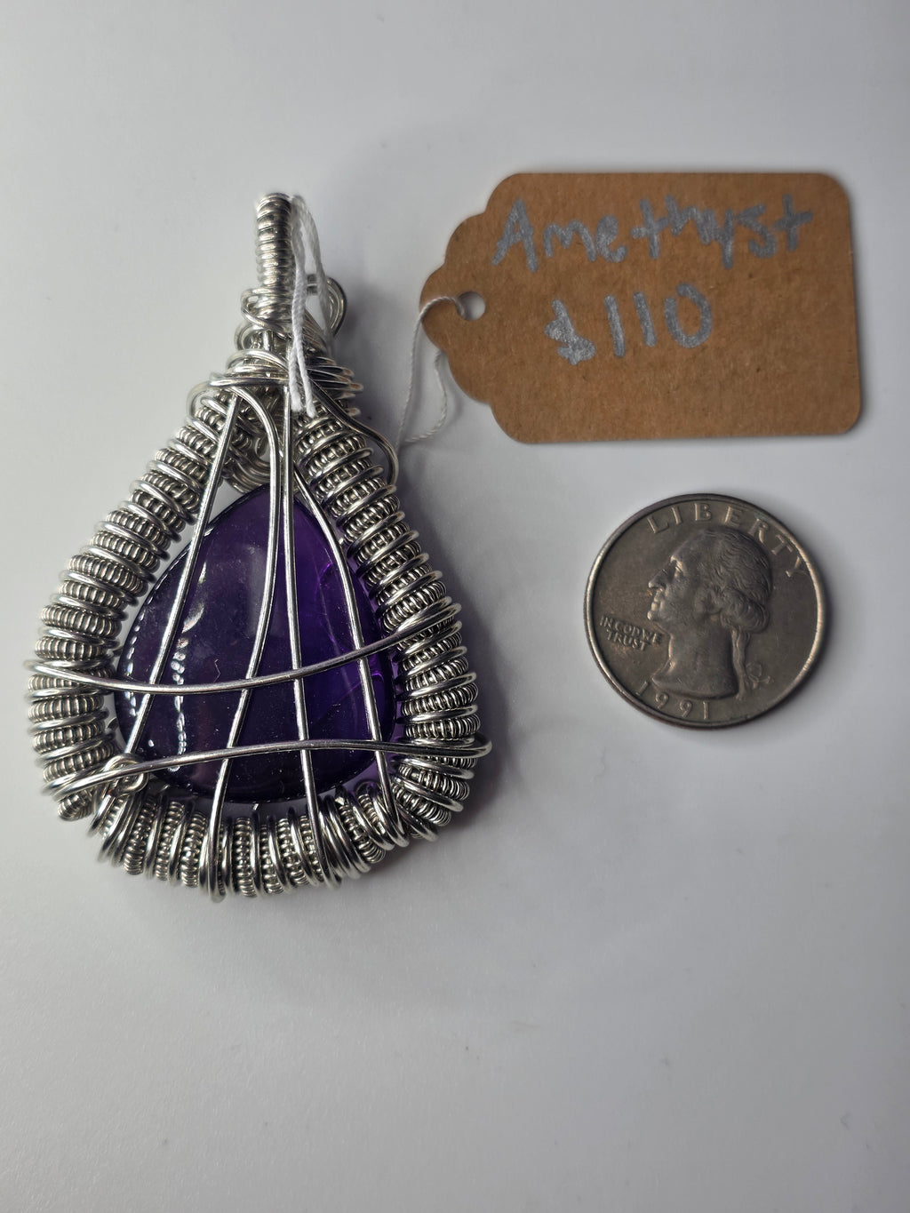 Amethyst Teardrop Wire Woven Pendant