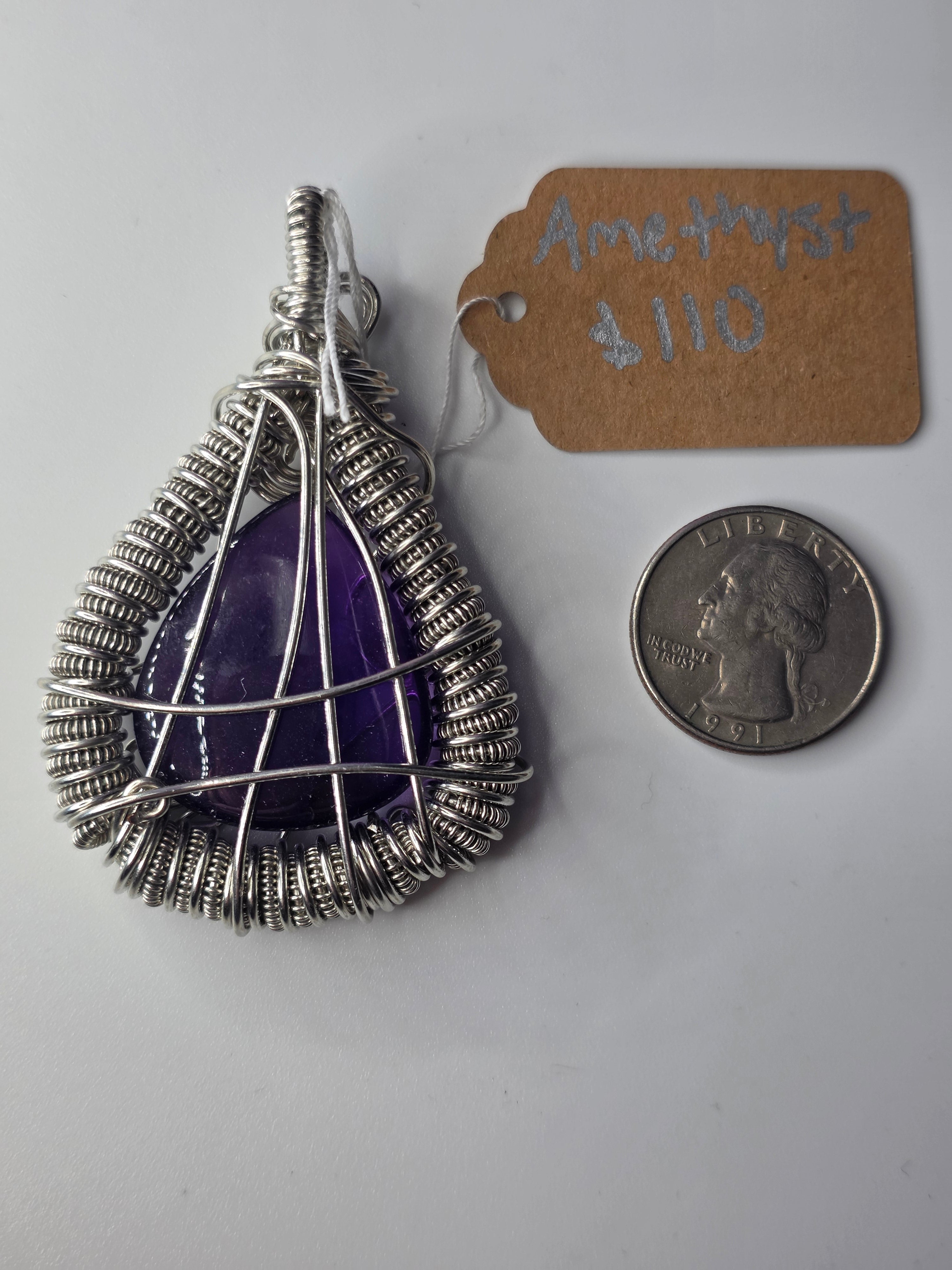 Amethyst Teardrop Wire Woven Pendant
