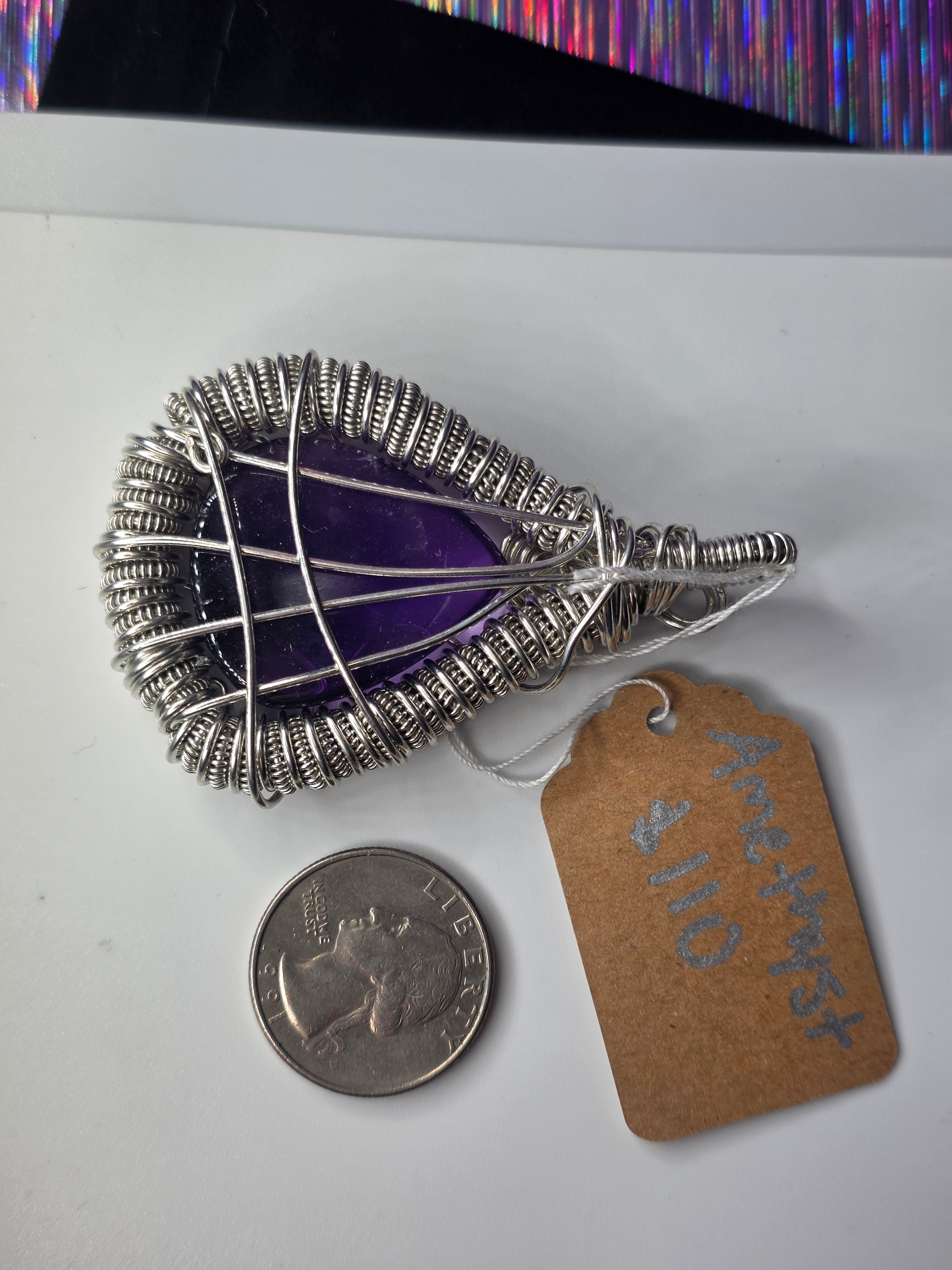 Amethyst Teardrop Wire Woven Pendant