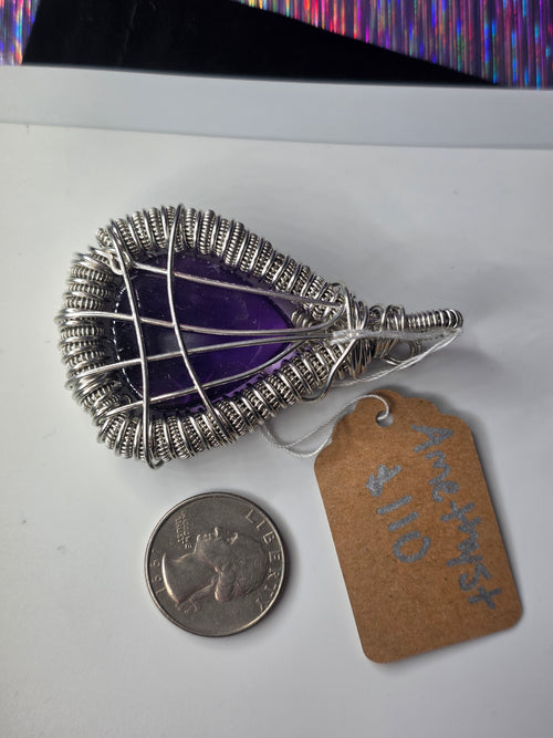 Amethyst Teardrop Wire Woven Pendant