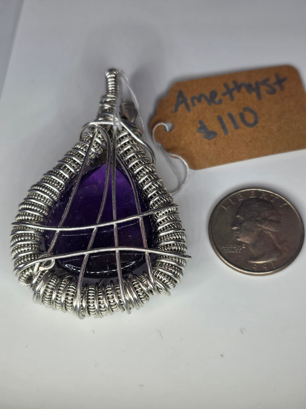 Amethyst Teardrop Wire Woven Pendant
