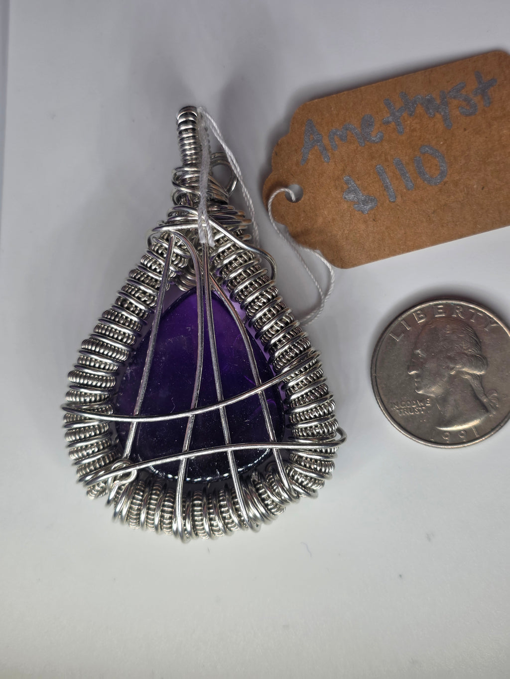 Amethyst Teardrop Wire Woven Pendant