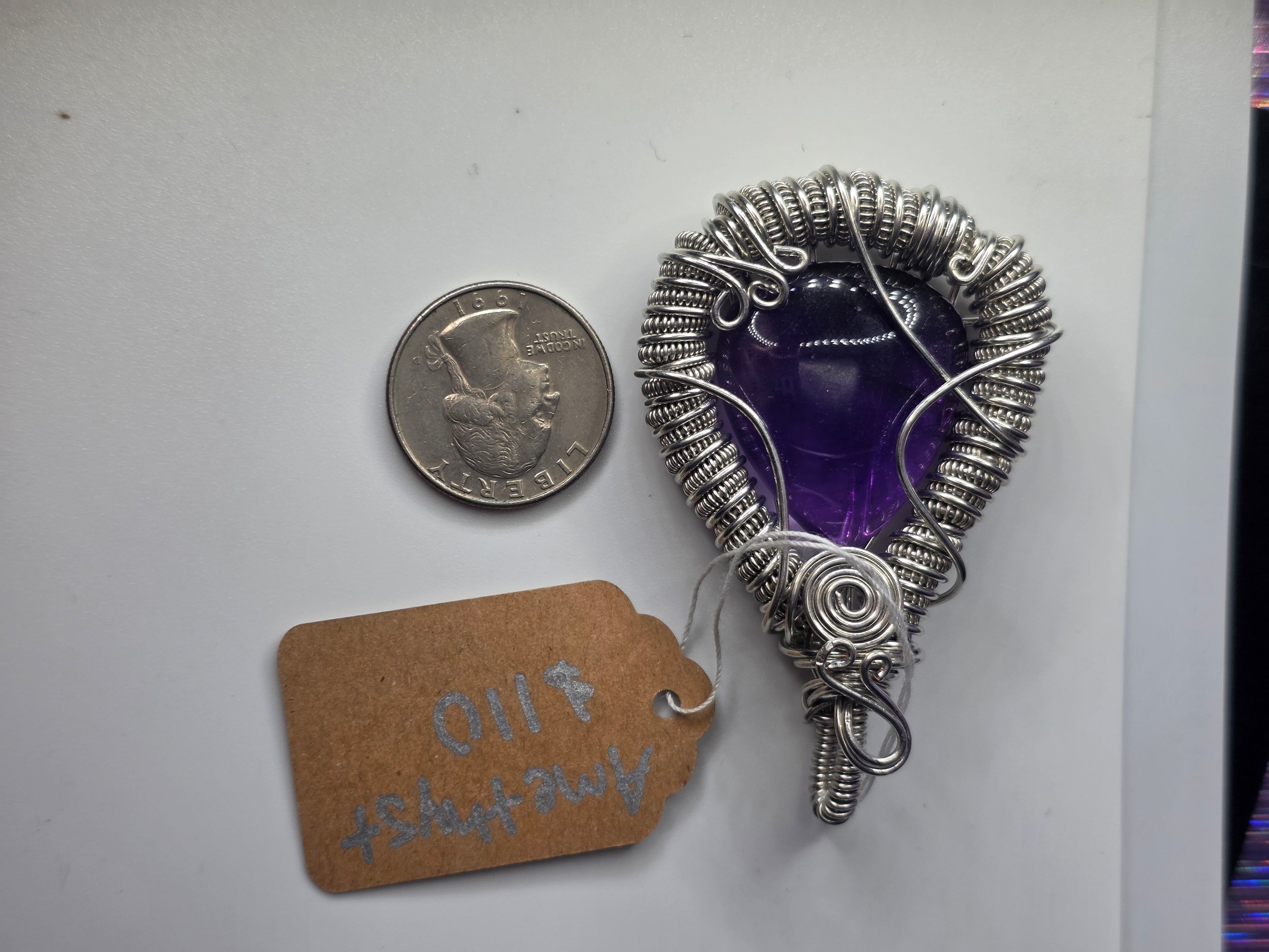 Amethyst Teardrop Wire Woven Pendant