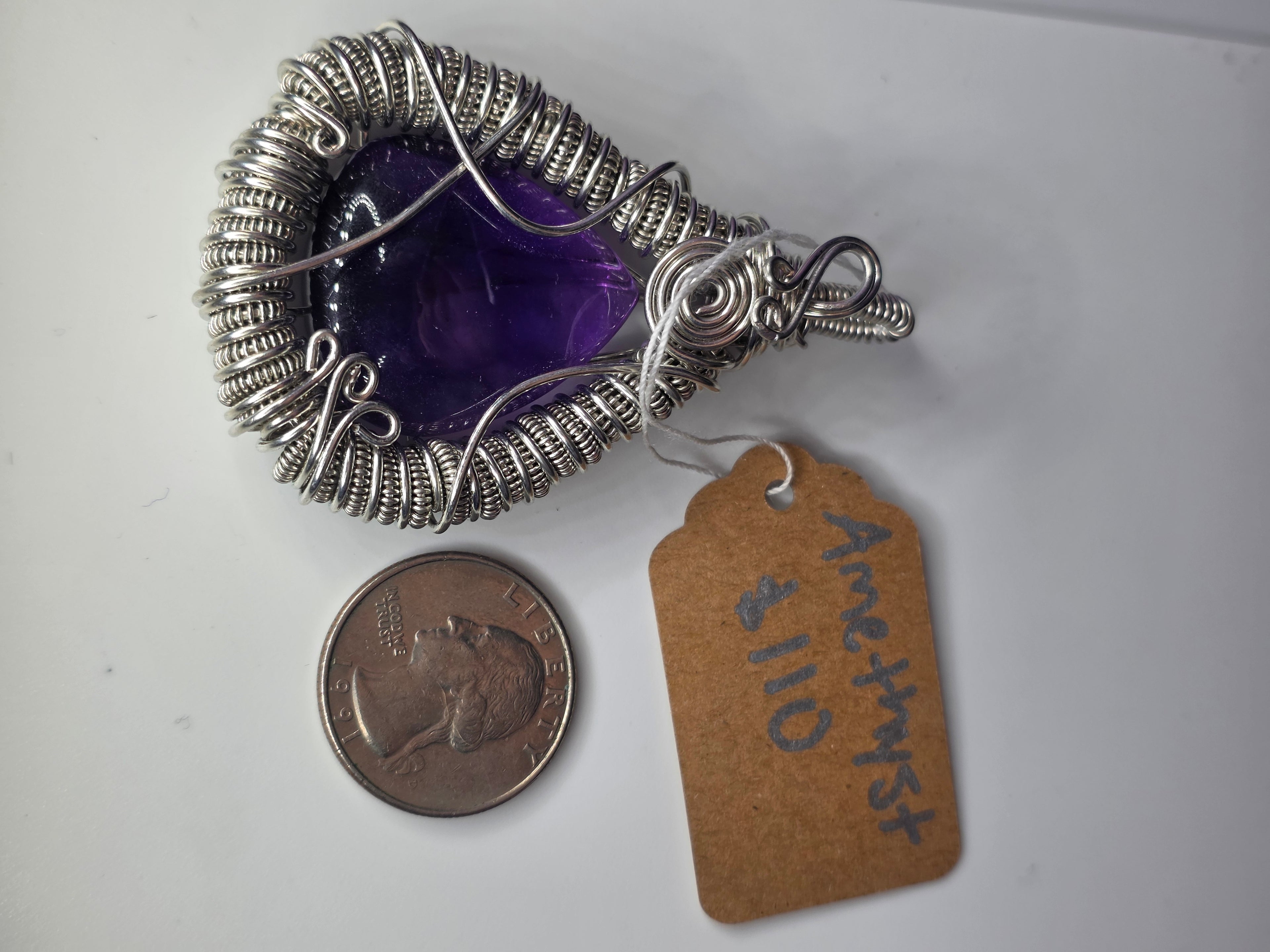 Amethyst Teardrop Wire Woven Pendant