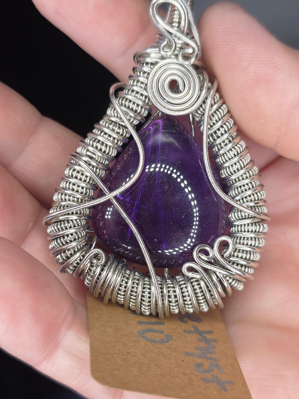 Amethyst Teardrop Wire Woven Pendant