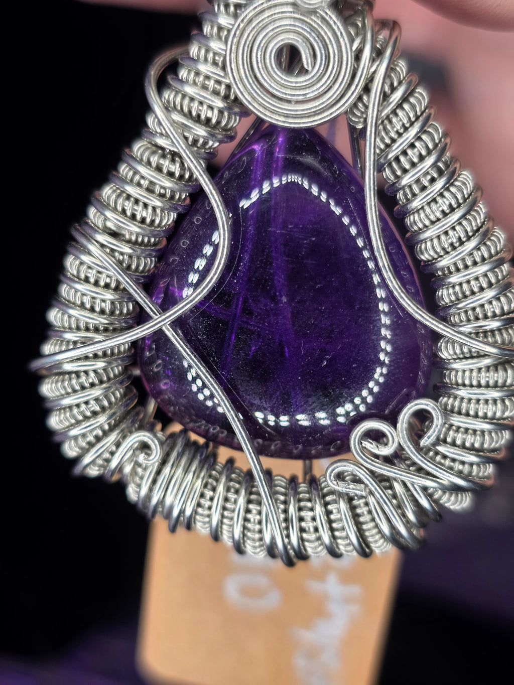 Amethyst Teardrop Wire Woven Pendant