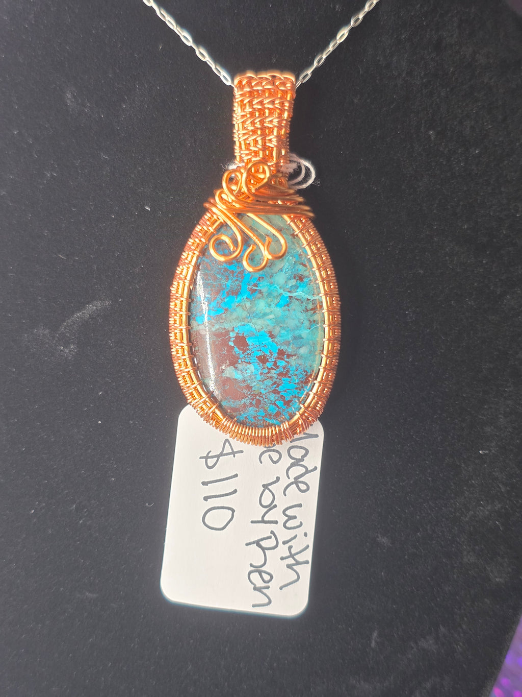 Chrysocolla Wire Woven Pendant