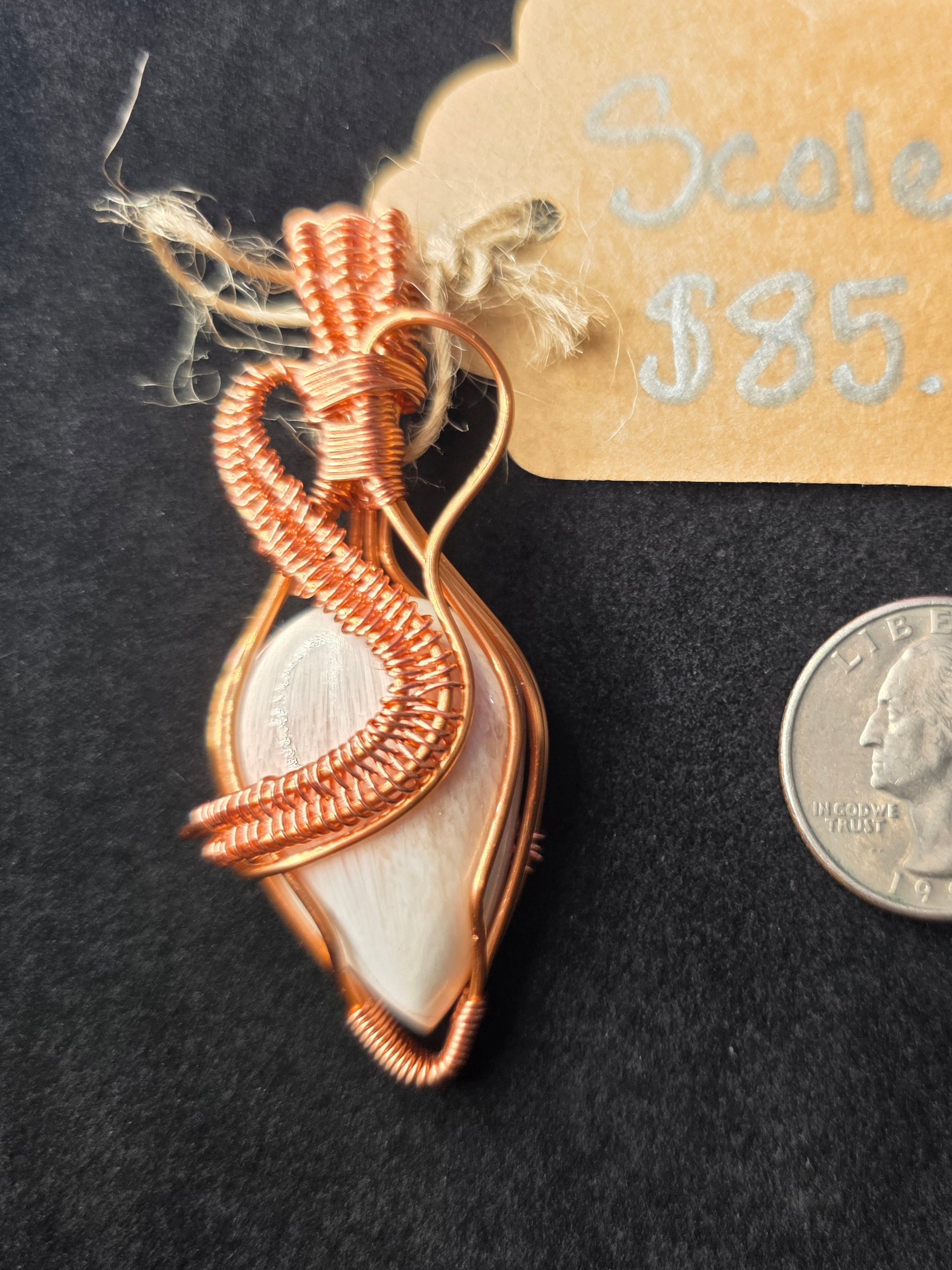 Scolecite Artisan Wire Woven Copper Pendant