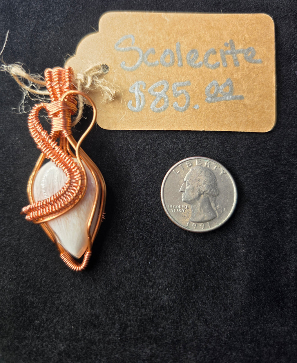 Scolecite Artisan Wire Woven Copper Pendant