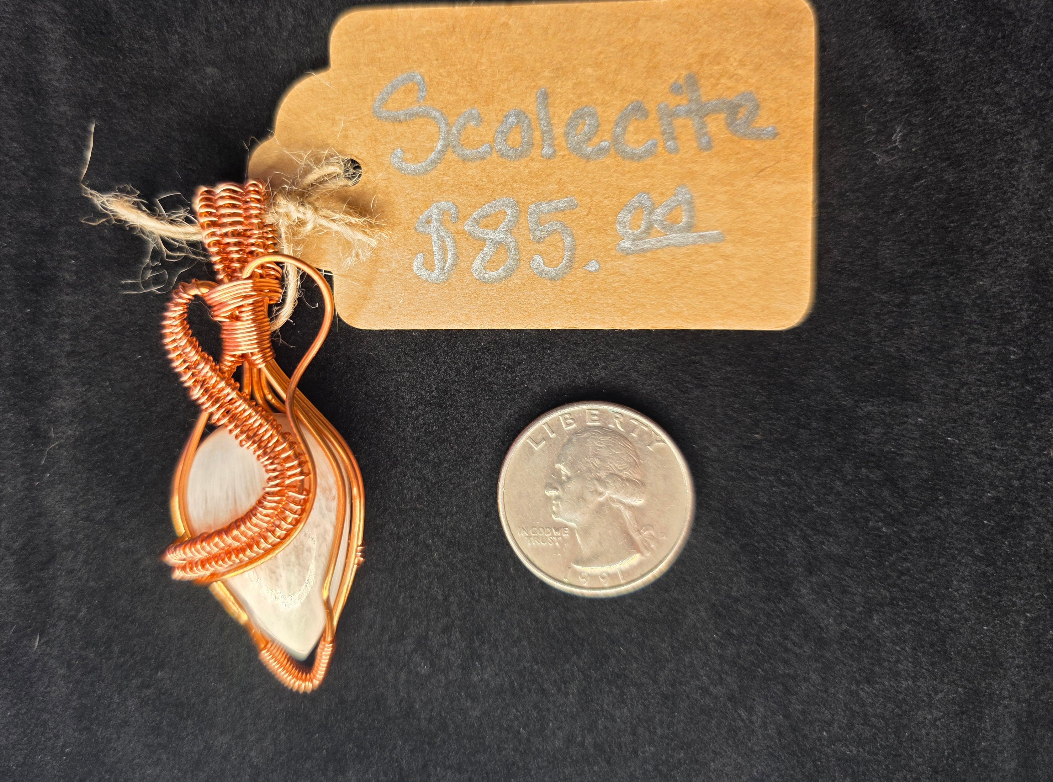 Scolecite Artisan Wire Woven Copper Pendant