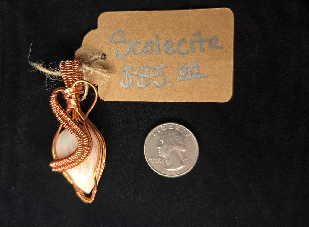 Scolecite Artisan Wire Woven Copper Pendant