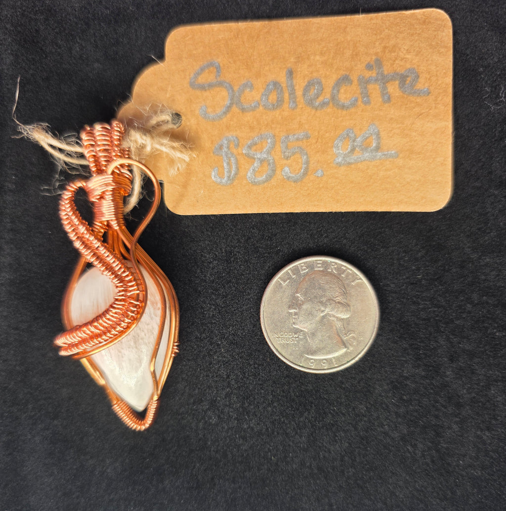 Scolecite Artisan Wire Woven Copper Pendant