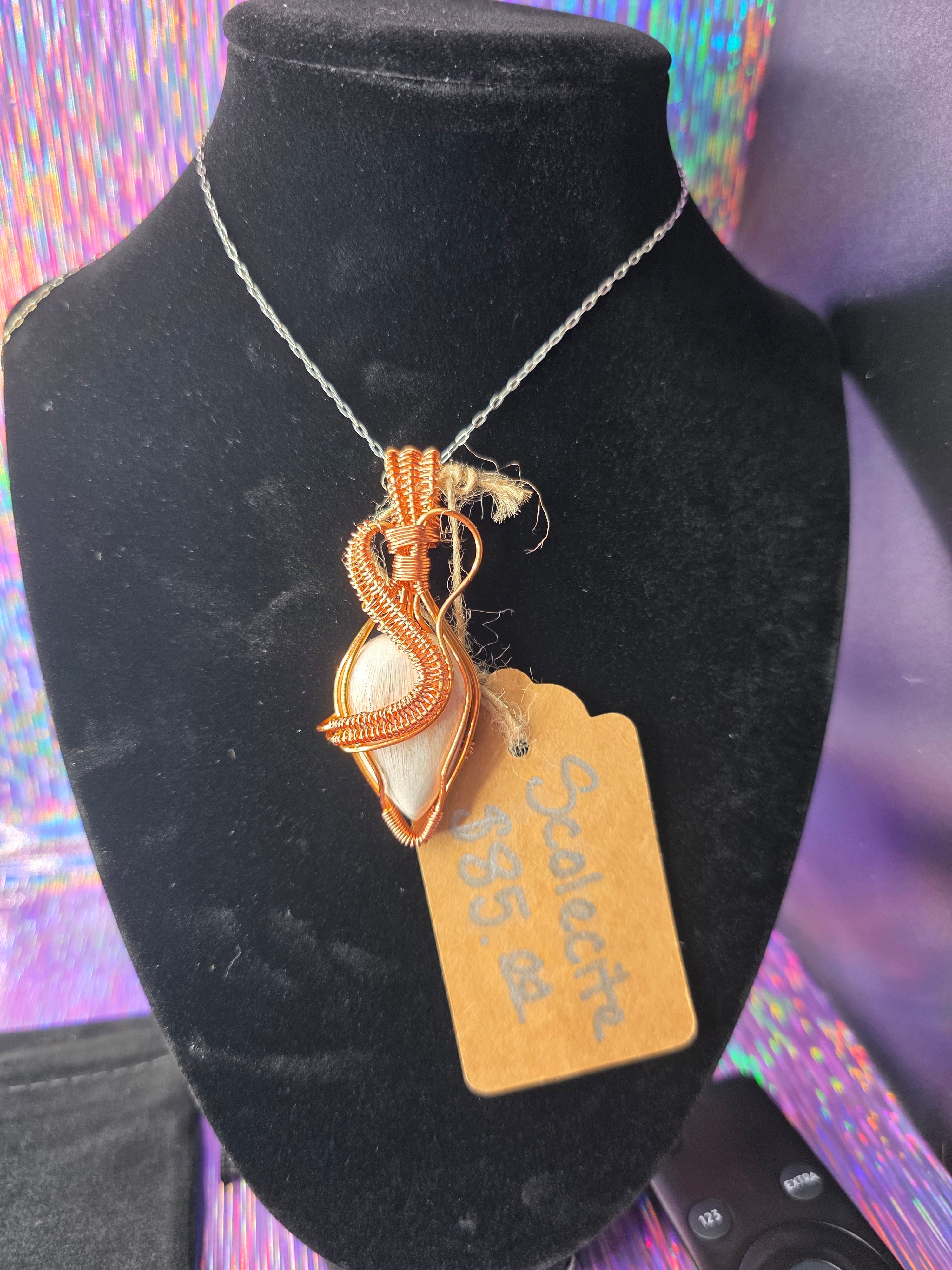 Scolecite Artisan Wire Woven Copper Pendant