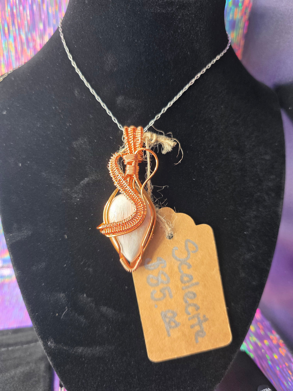 Scolecite Artisan Wire Woven Copper Pendant