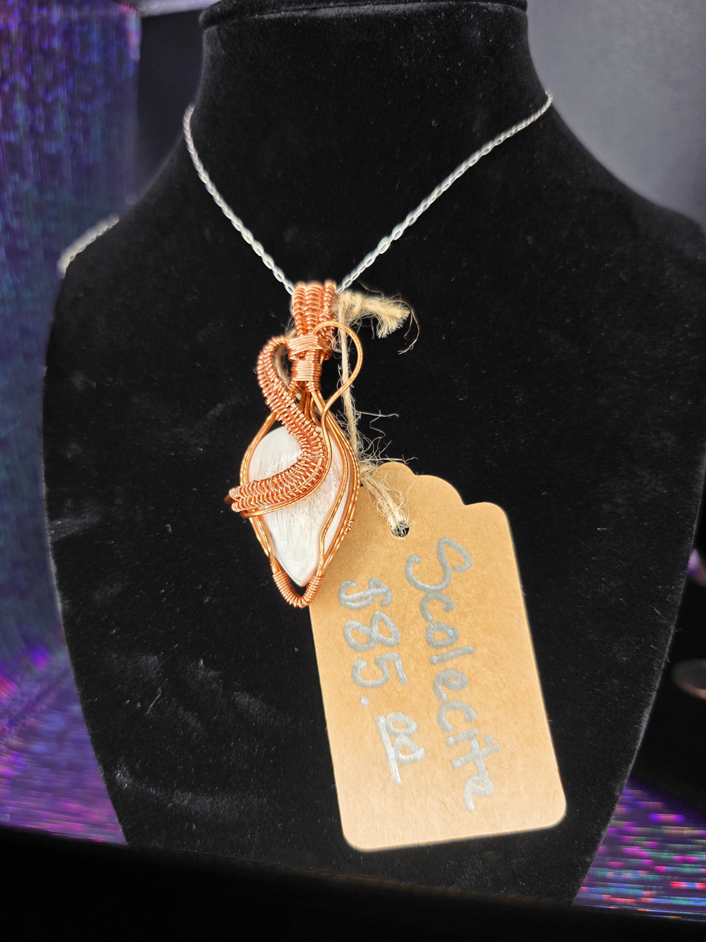 Scolecite Artisan Wire Woven Copper Pendant