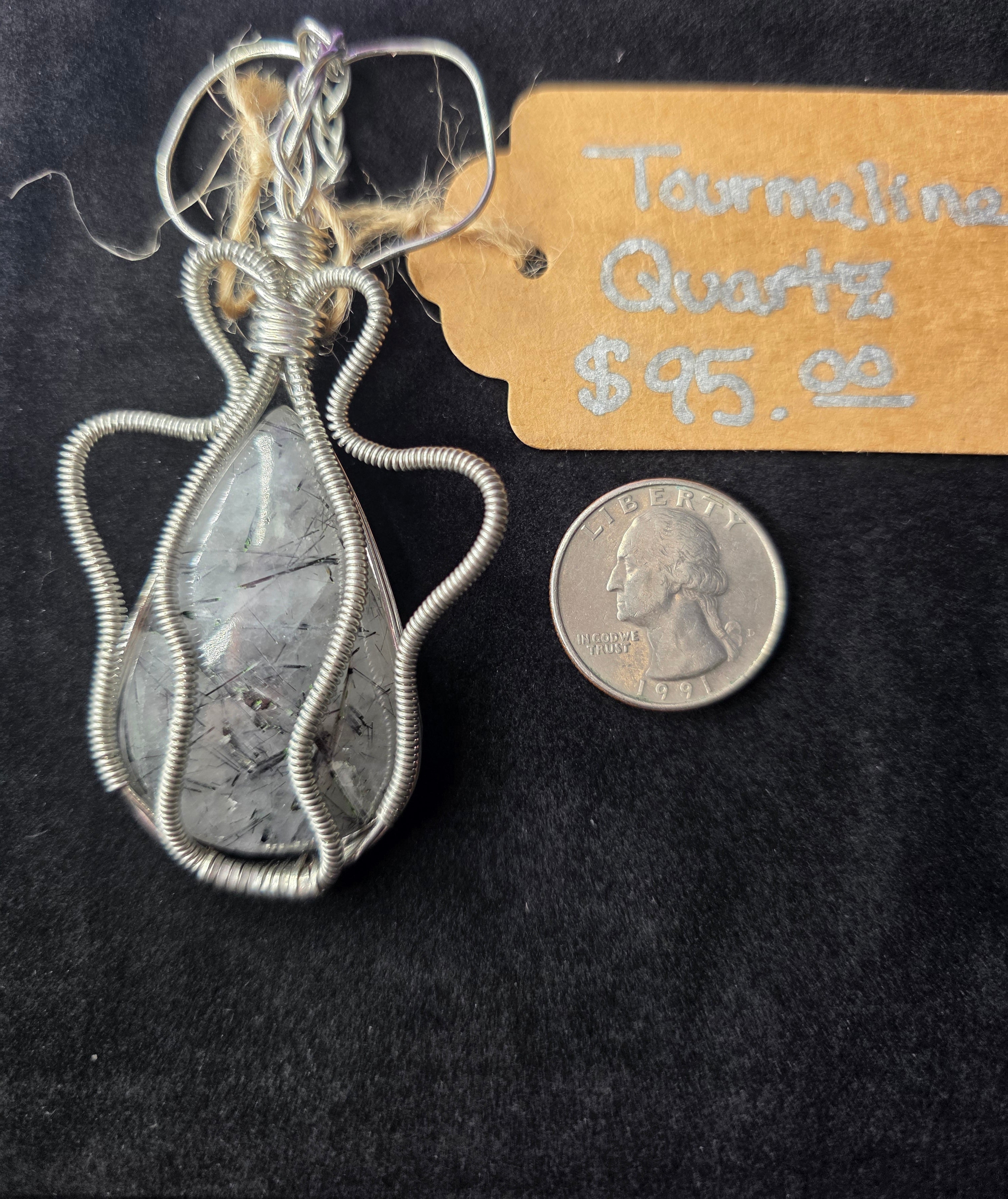 Tourmalinated Quartz Teardrop Artisan Pendant