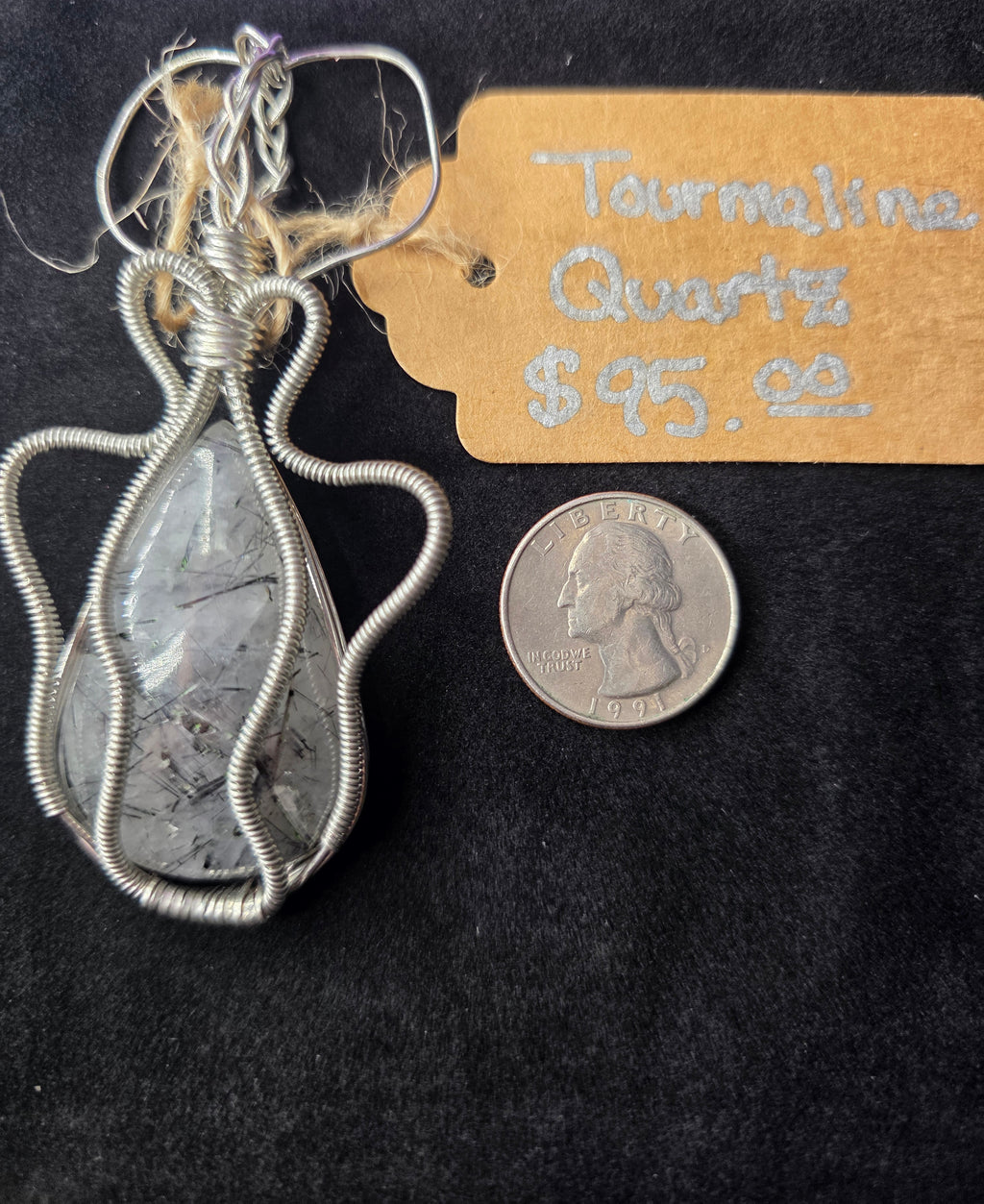 Tourmalinated Quartz Teardrop Artisan Pendant