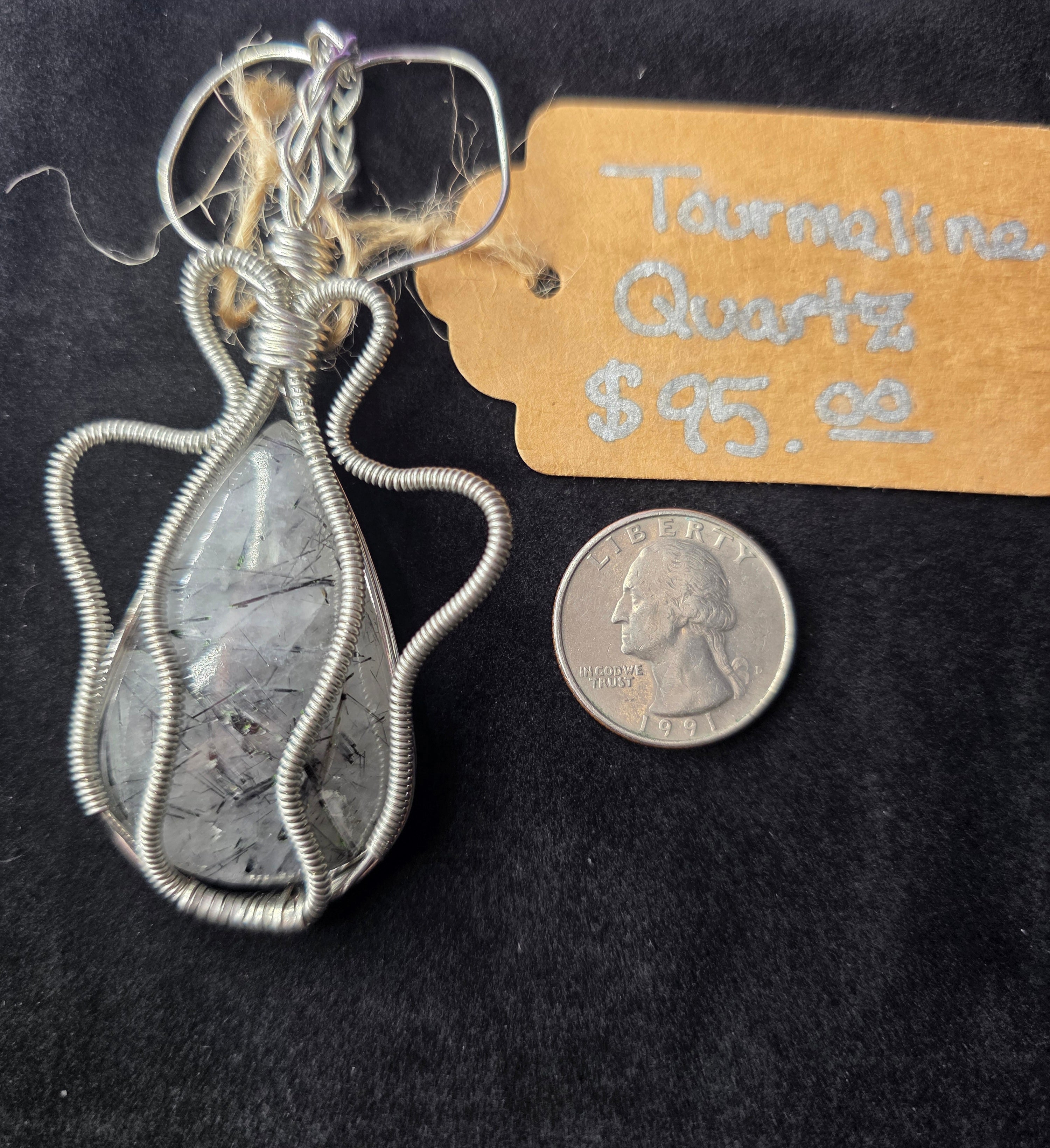 Tourmalinated Quartz Teardrop Artisan Pendant