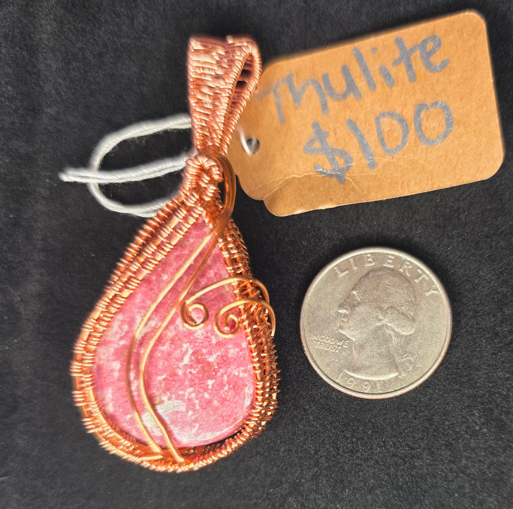 Thulite Artisan Wire Woven Copper Pendant