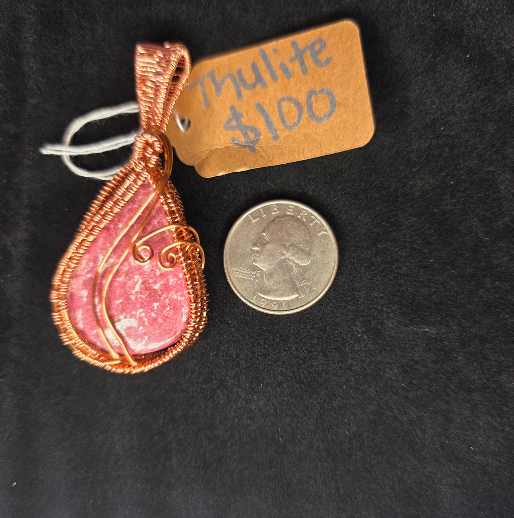 Thulite Artisan Wire Woven Copper Pendant
