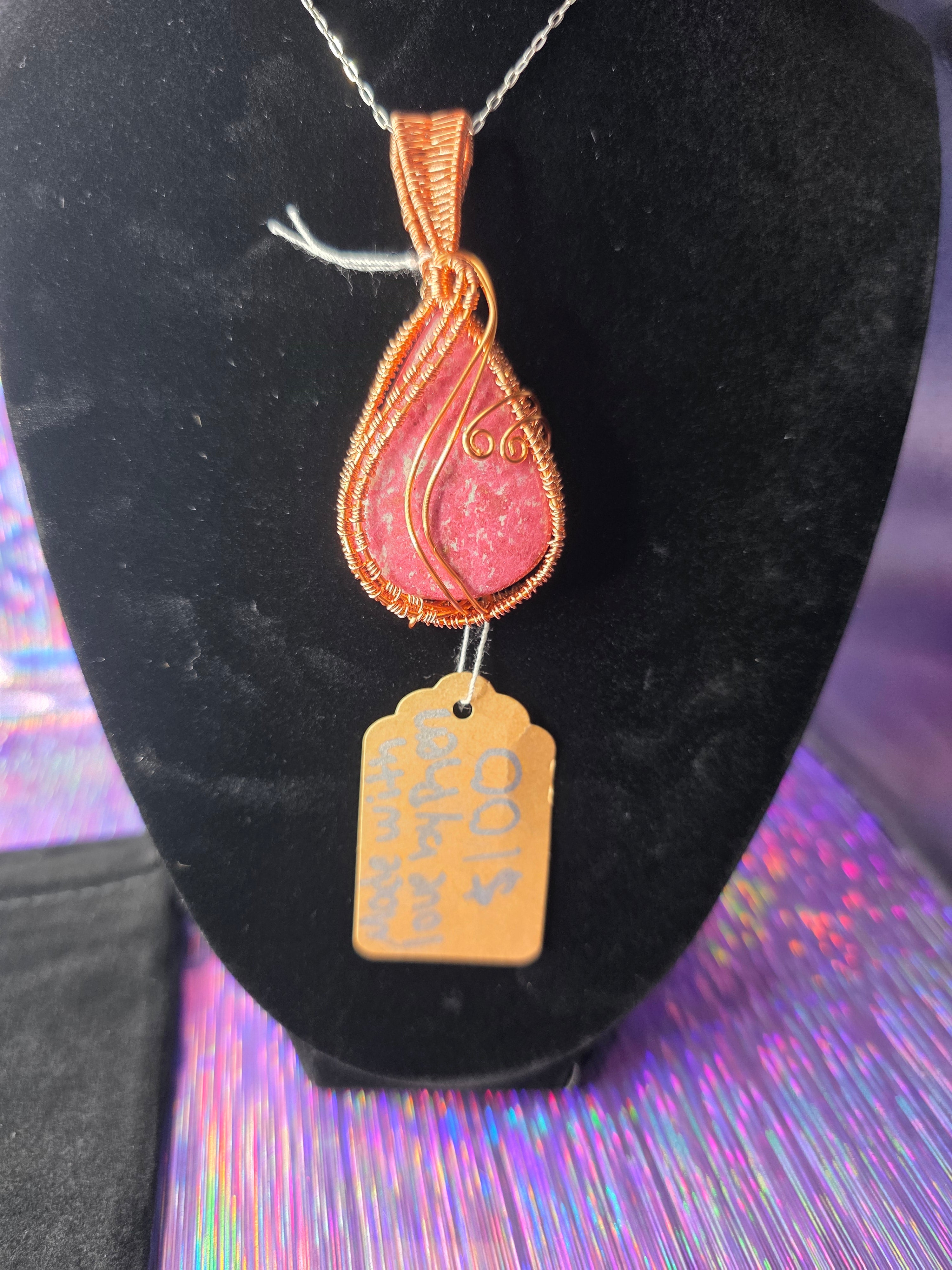 Thulite Artisan Wire Woven Copper Pendant