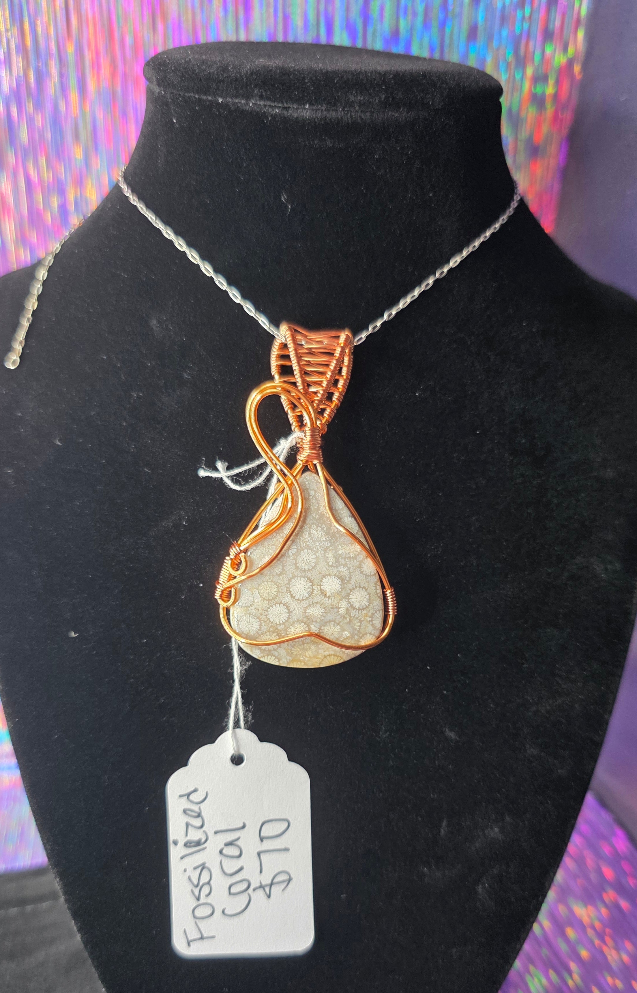 Fossilized Coral Wide Teardrop Pendant