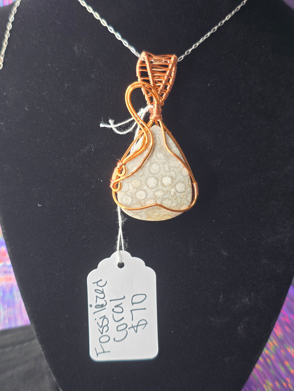Fossilized Coral Wide Teardrop Pendant
