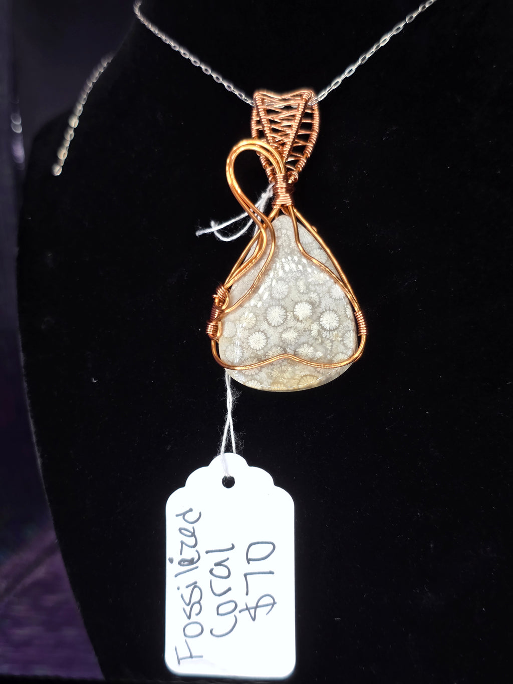 Fossilized Coral Wide Teardrop Pendant