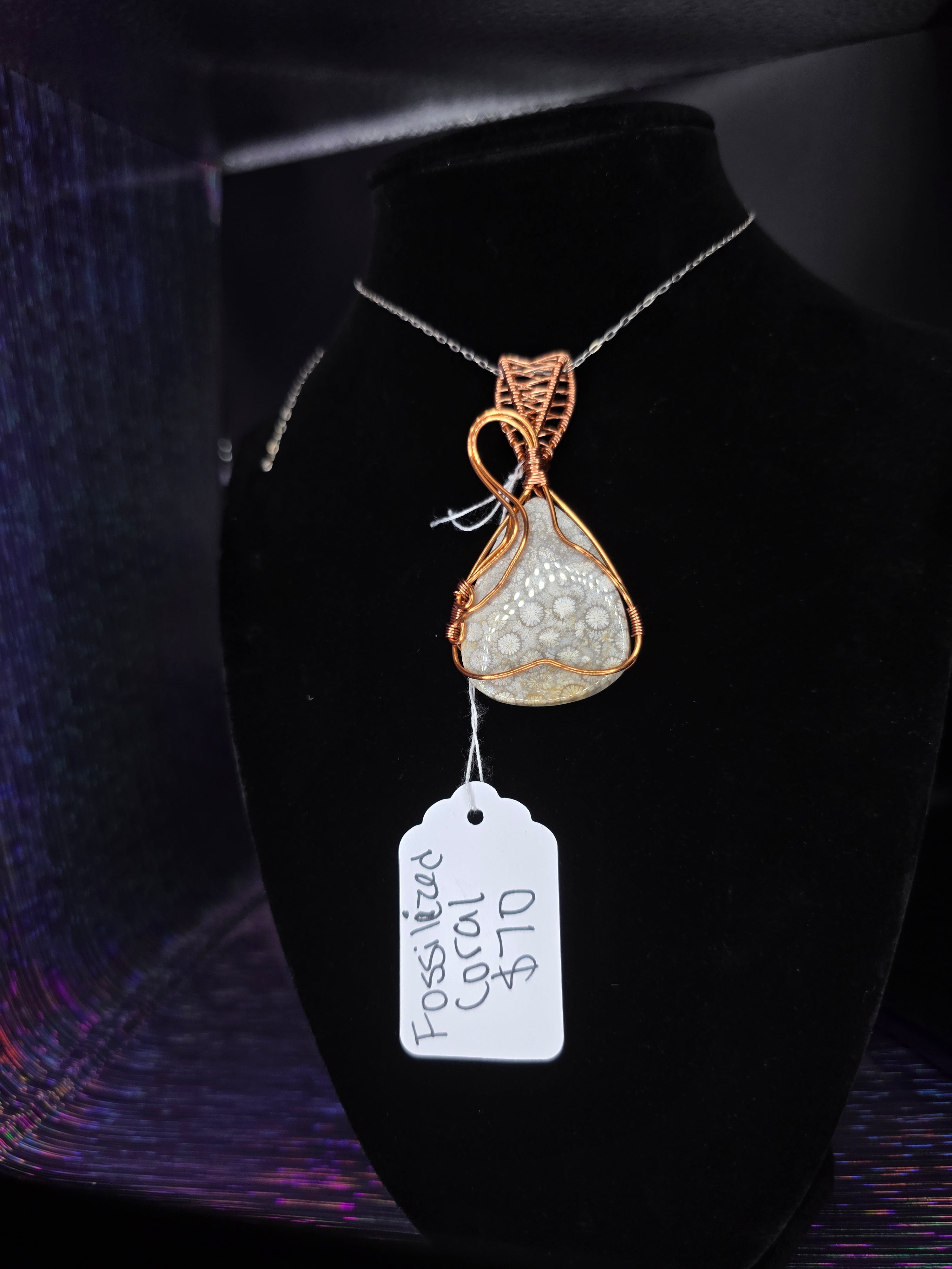 Fossilized Coral Wide Teardrop Pendant