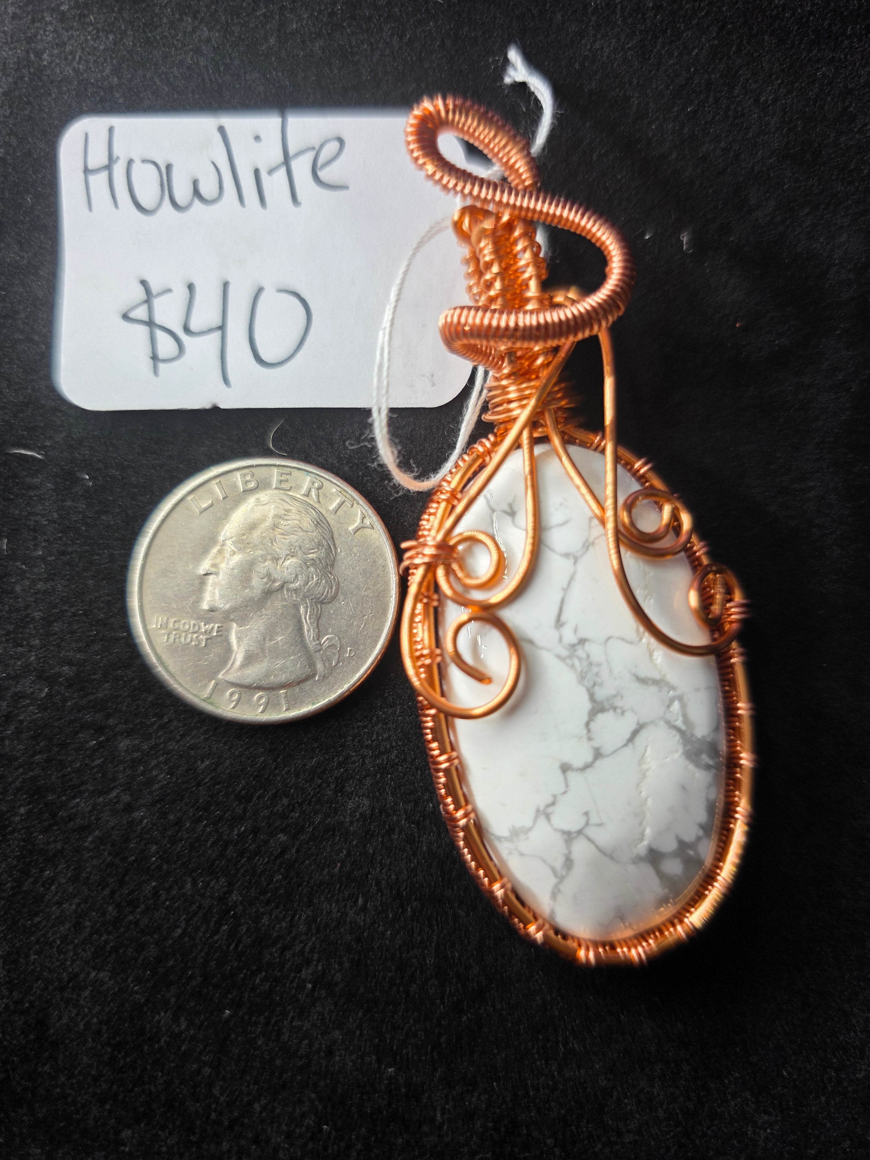 Howlite Oval Copper Pendant