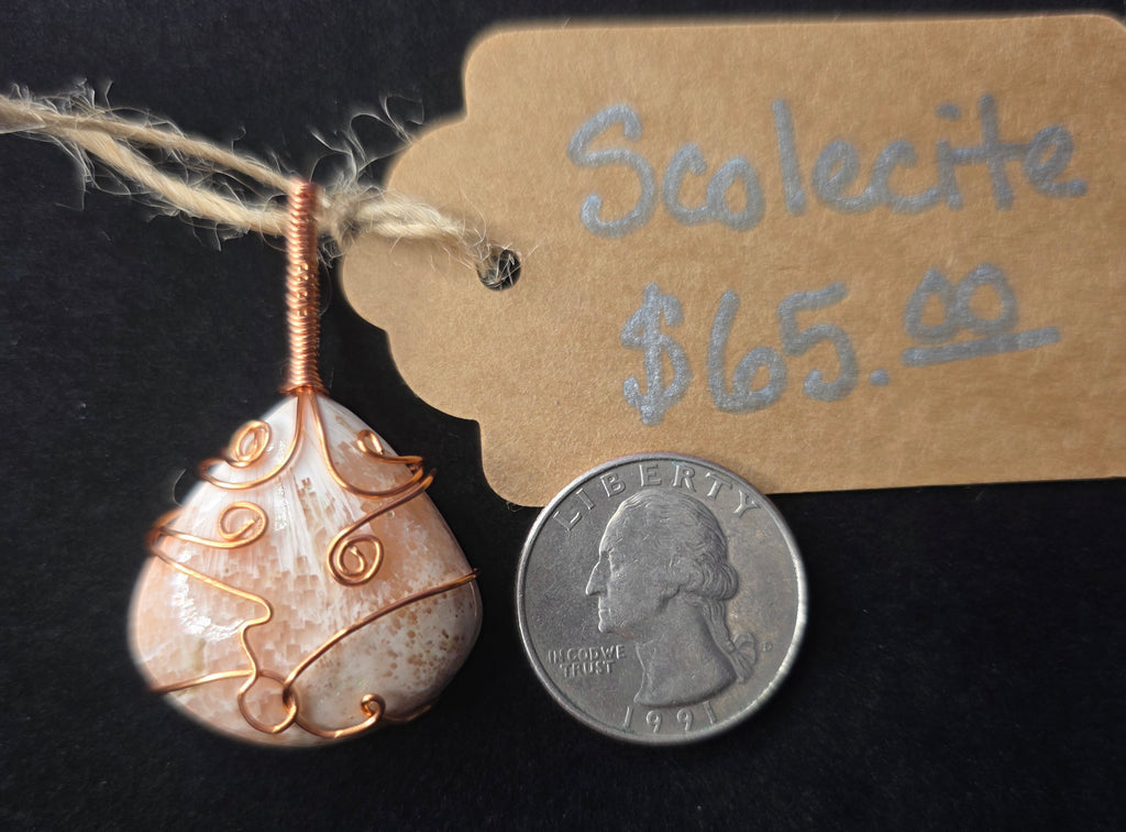 Peach Scolecite Wide Teardrop Pendant