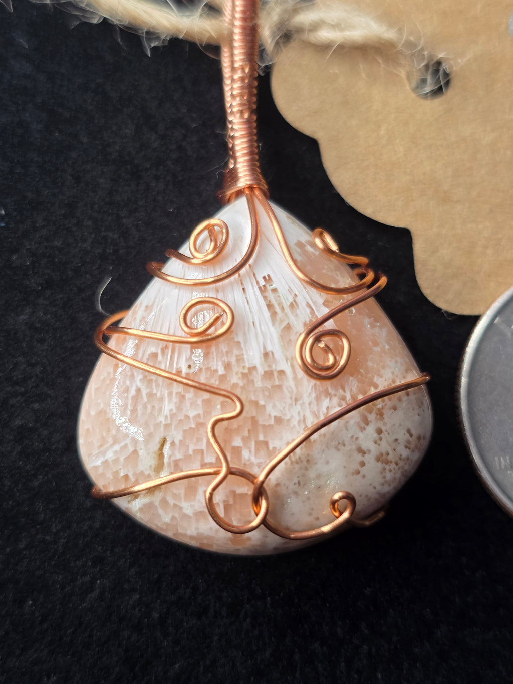 Peach Scolecite Wide Teardrop Pendant