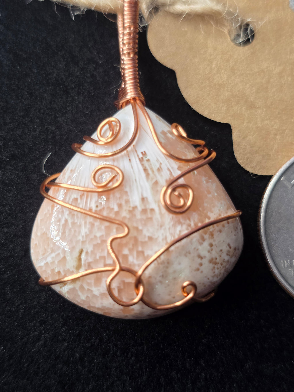 Peach Scolecite Wide Teardrop Pendant