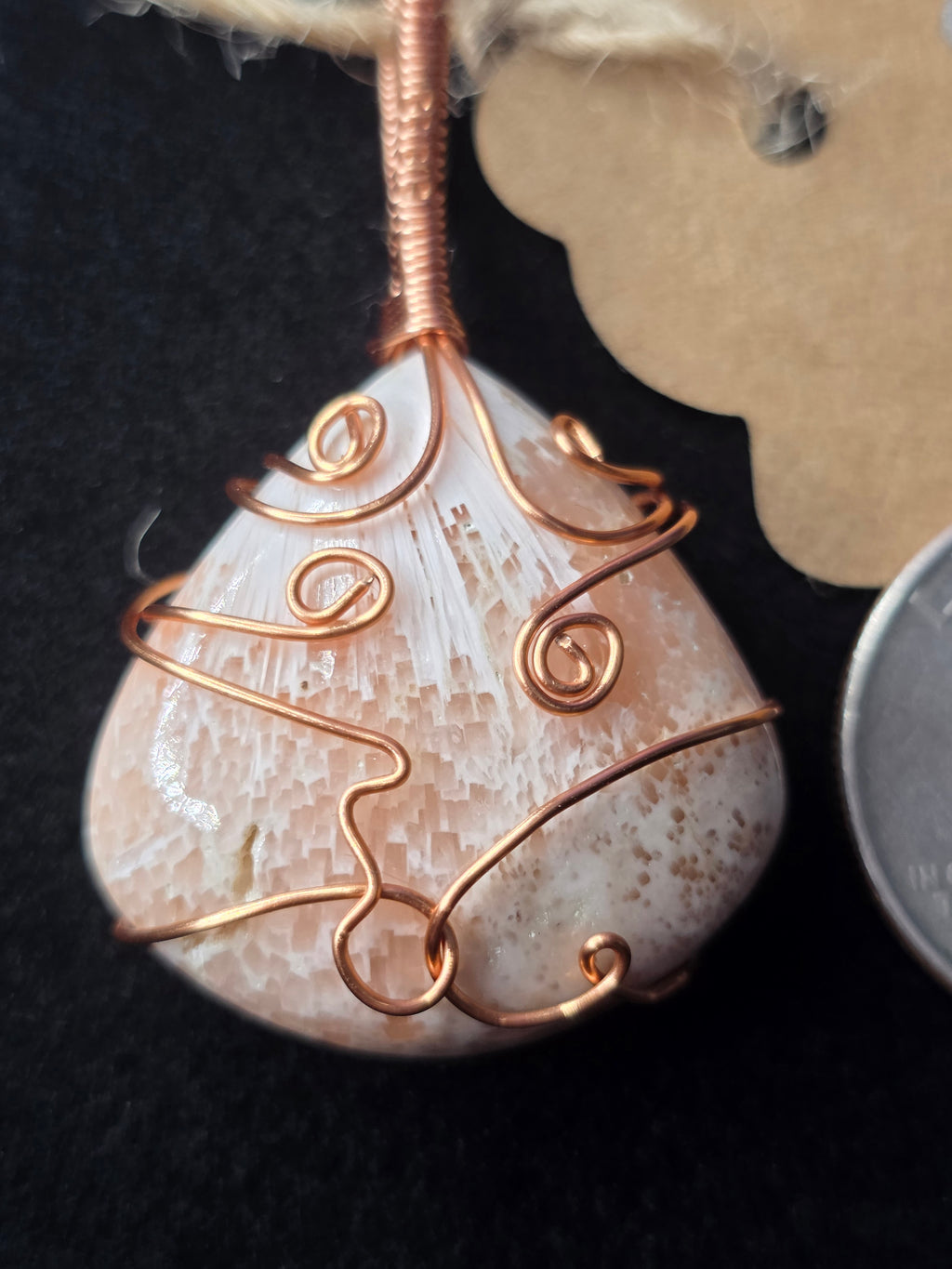 Peach Scolecite Wide Teardrop Pendant