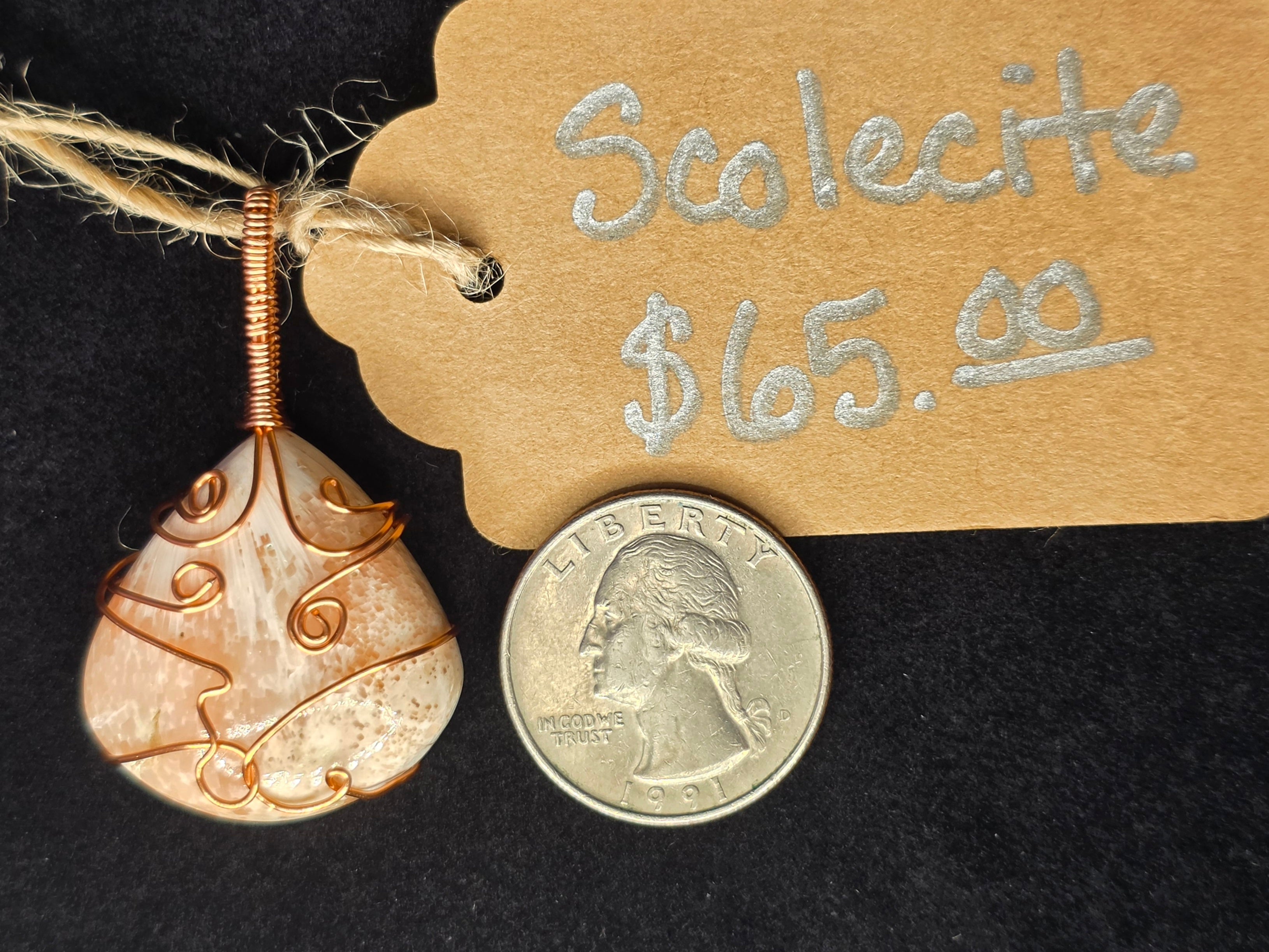 Peach Scolecite Wide Teardrop Pendant