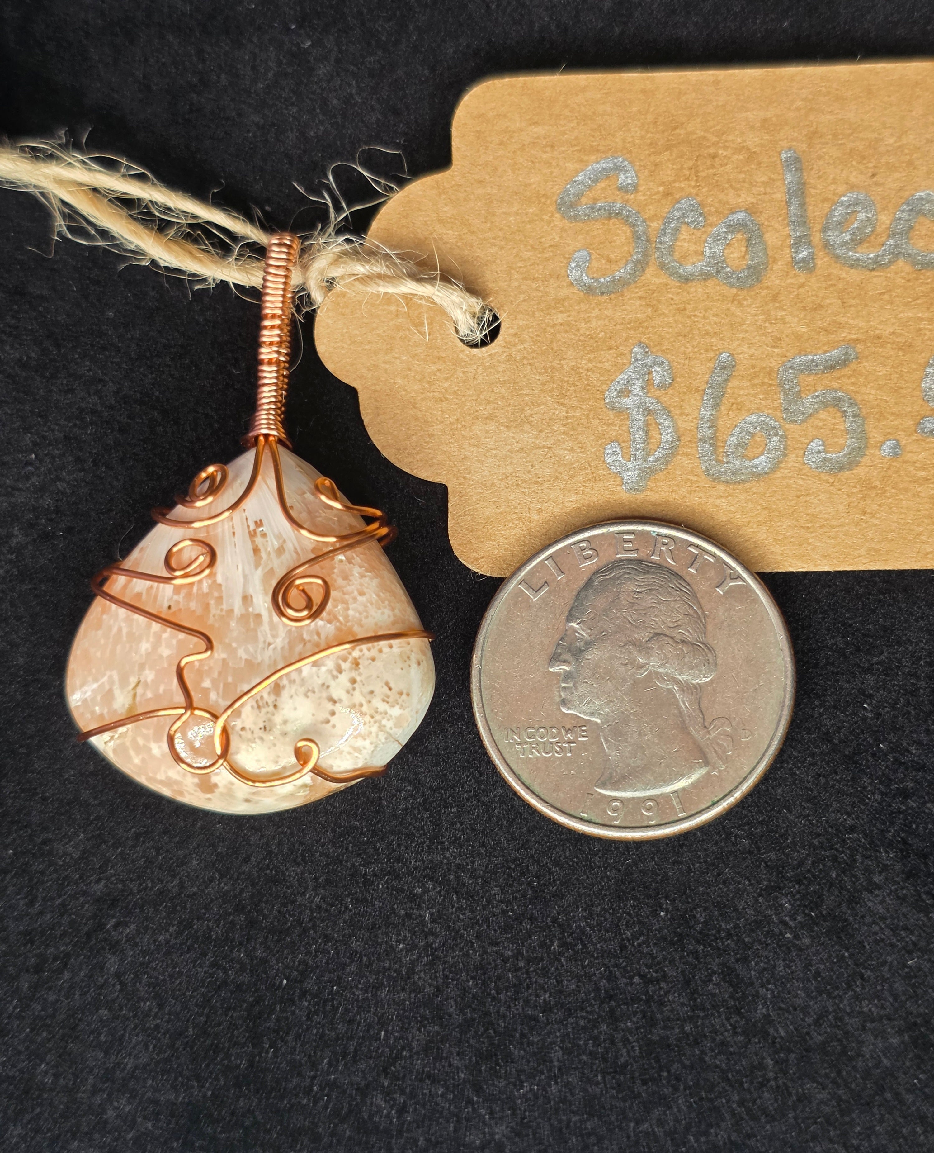 Peach Scolecite Wide Teardrop Pendant