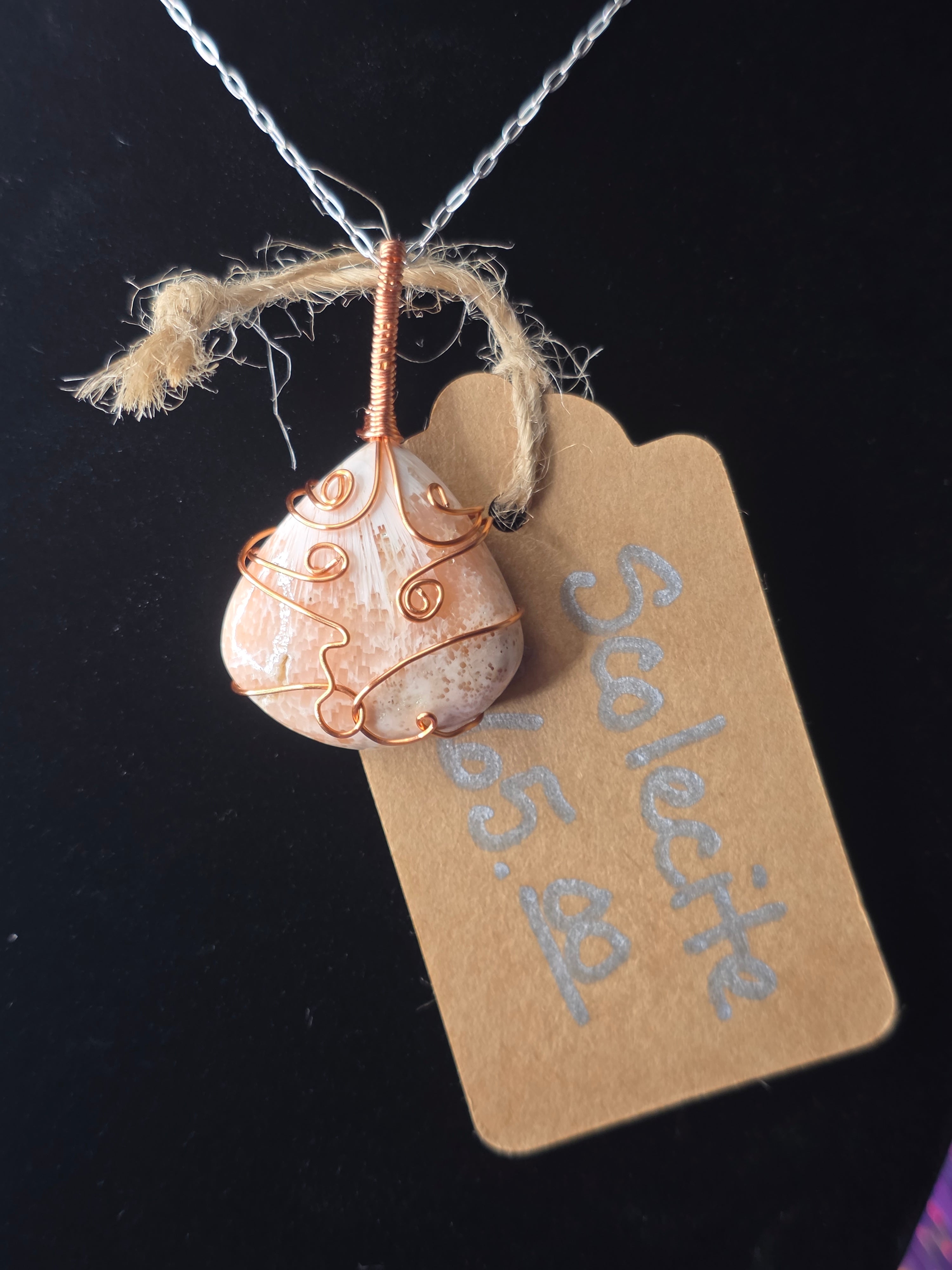 Peach Scolecite Wide Teardrop Pendant