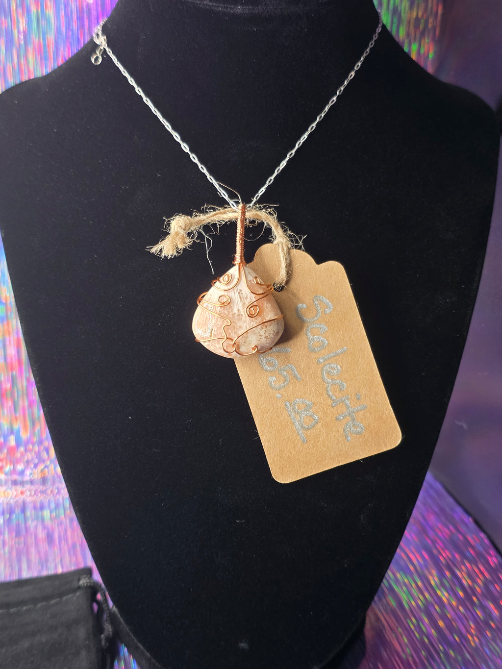 Peach Scolecite Wide Teardrop Pendant