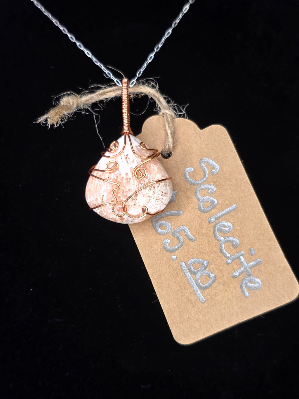 Peach Scolecite Wide Teardrop Pendant